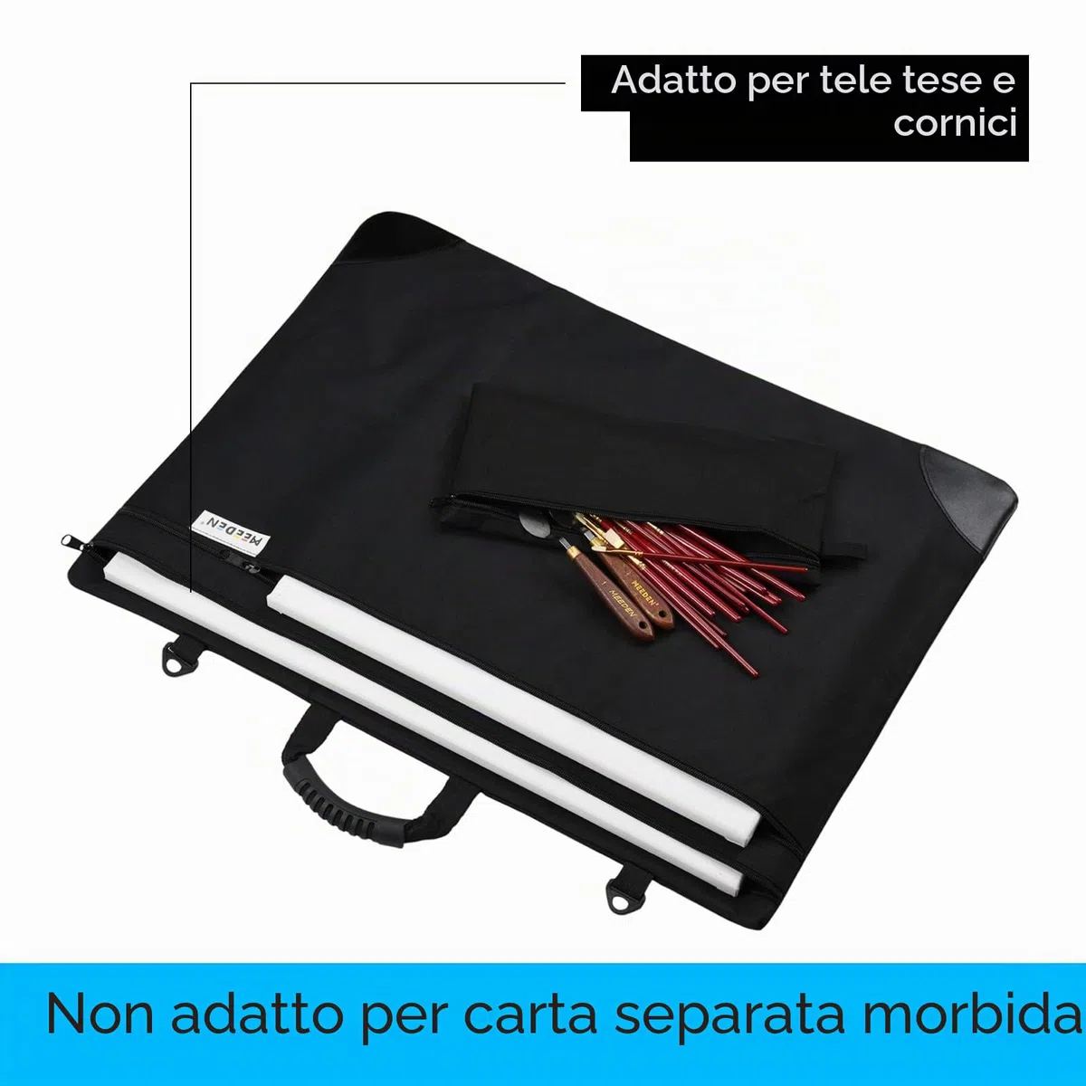 MEEDEN Art Portfolio Case A2/A3, Portatile Disegno Bordo Borsa Arte Borsa Da Trasporto Arte Impermeabile 600D Oxford, Portfolio per Opere d'arte, Tela, Fotografia, Poster, Nero (79 x 61 x 5 cm