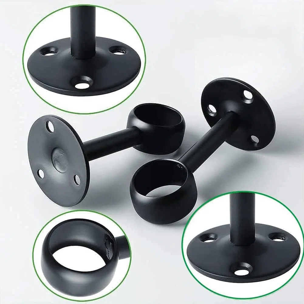 4 Pezzi Staffa di Montaggio a Soffitto, Supporti per Aste per Tende, Staffe per Tende Armadio, con 12 Viti e 12 Tubi di Espansione, per Appendere Traverse da 25 mm, Nero