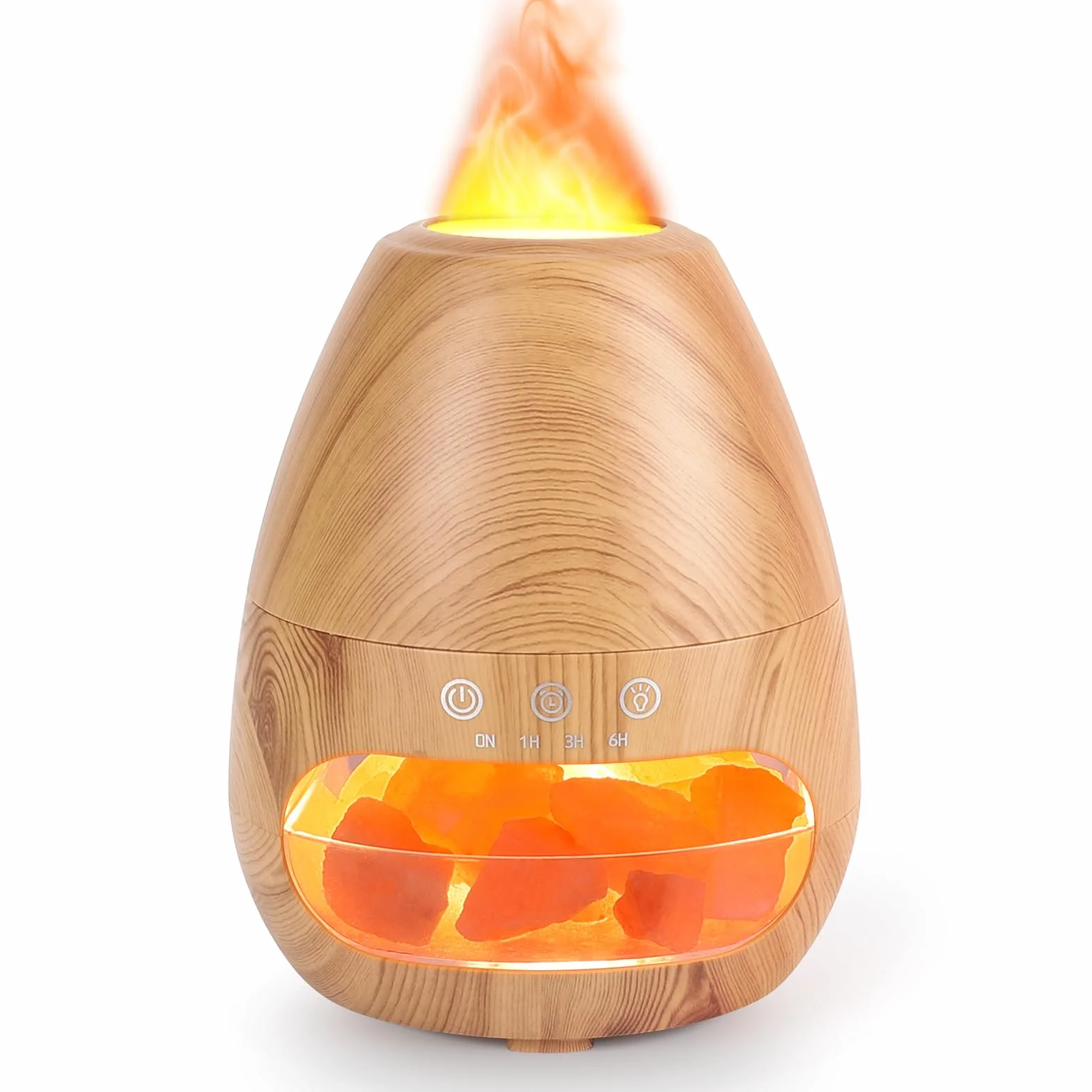 Diffusore di Oli Essenziali con Effetto Fiamma, GuKKK 200ml Diffusore di Oli Essenziali con Pietra di Sale, Aromaterapia Aromi Diffusore, Umidificatore Silenzioso con 3 Timer, per Ambiente, Casa, Spa