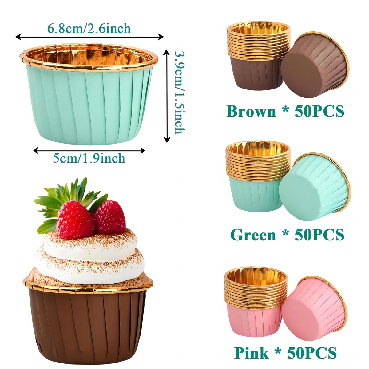 150 Pcs Pirottini da Forno USA e Getta(in 3 Colori Misti), Stampi di Carta da Forno per Muffin, Tazze di Cottura in Carta Monouso, Pirottino Cupcake con Fodere in Lamina per Compleanni/Feste/Natale