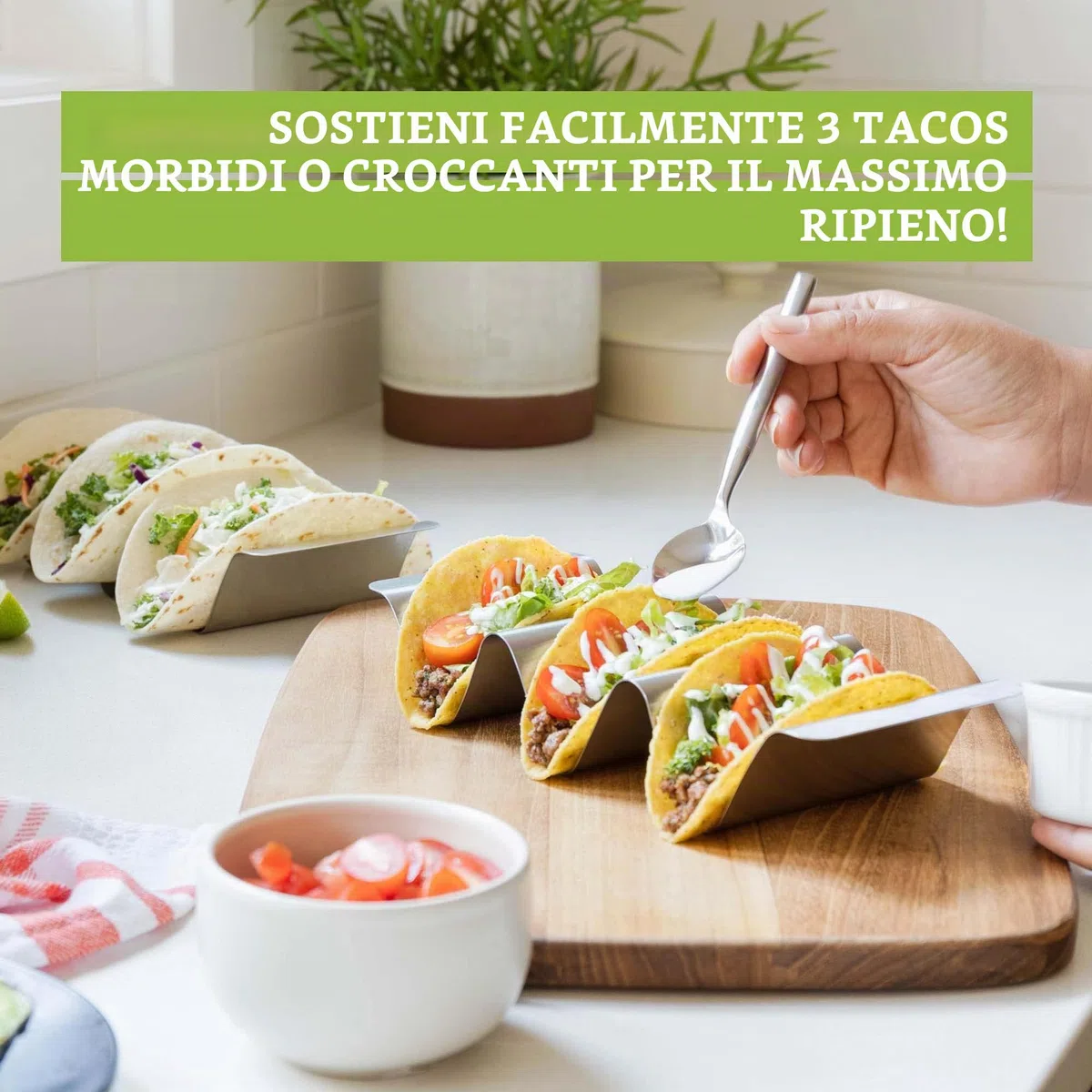 Porta Tacos Acciaio con Base Scanalata, Set 6 per Tacos Messicani e Tortilla, Ideale come Chef Accessori e Accessori Griglia per Forno o BBQ
