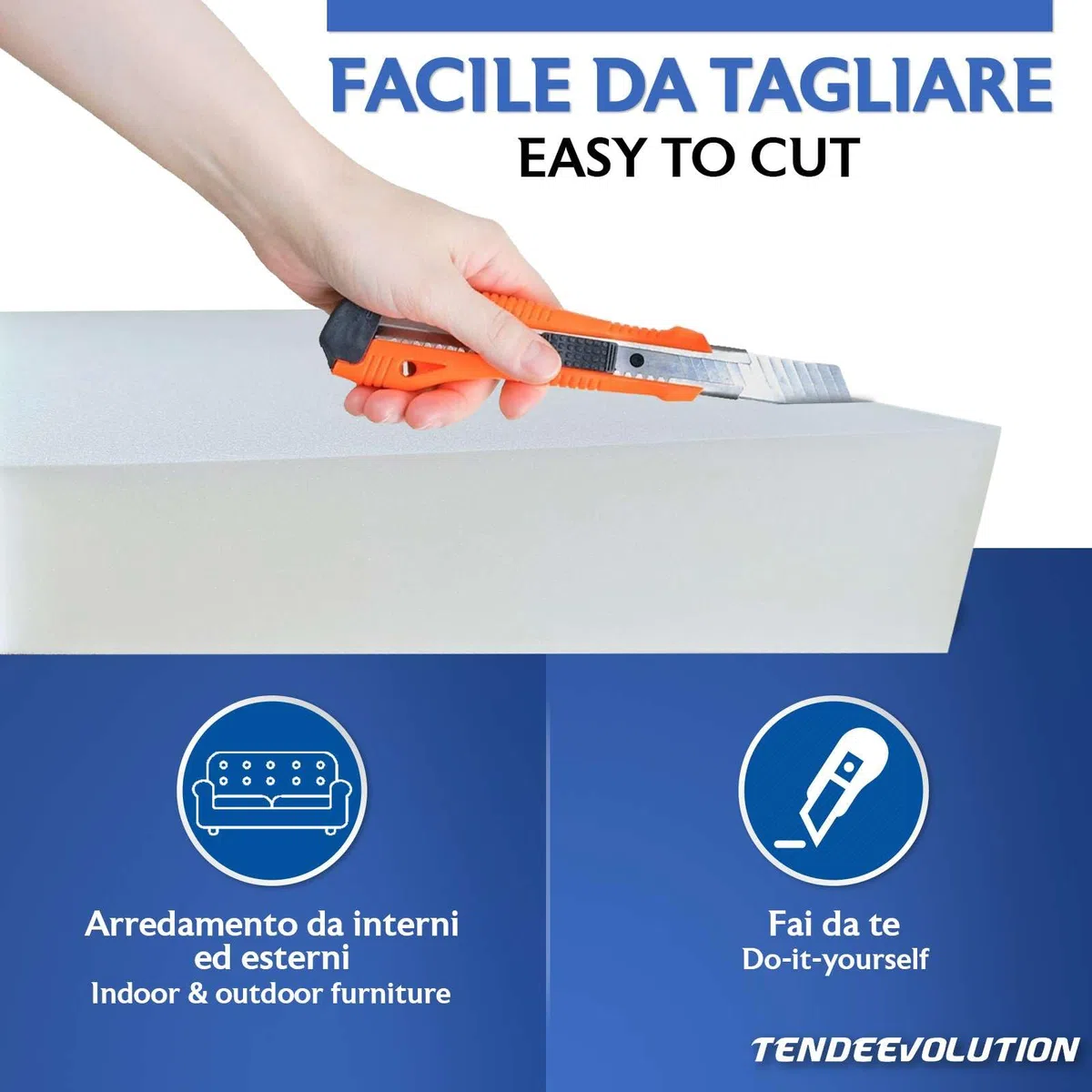 TENDEEVOLUTION Cuscino Schienale Divano Sagomato in Gommapiuma 100x50x16 cm, Densità 18. Spalliera Divano o Cuscino Schienale Letto a Ponte, Poltrone, Gommapiuma per Divani