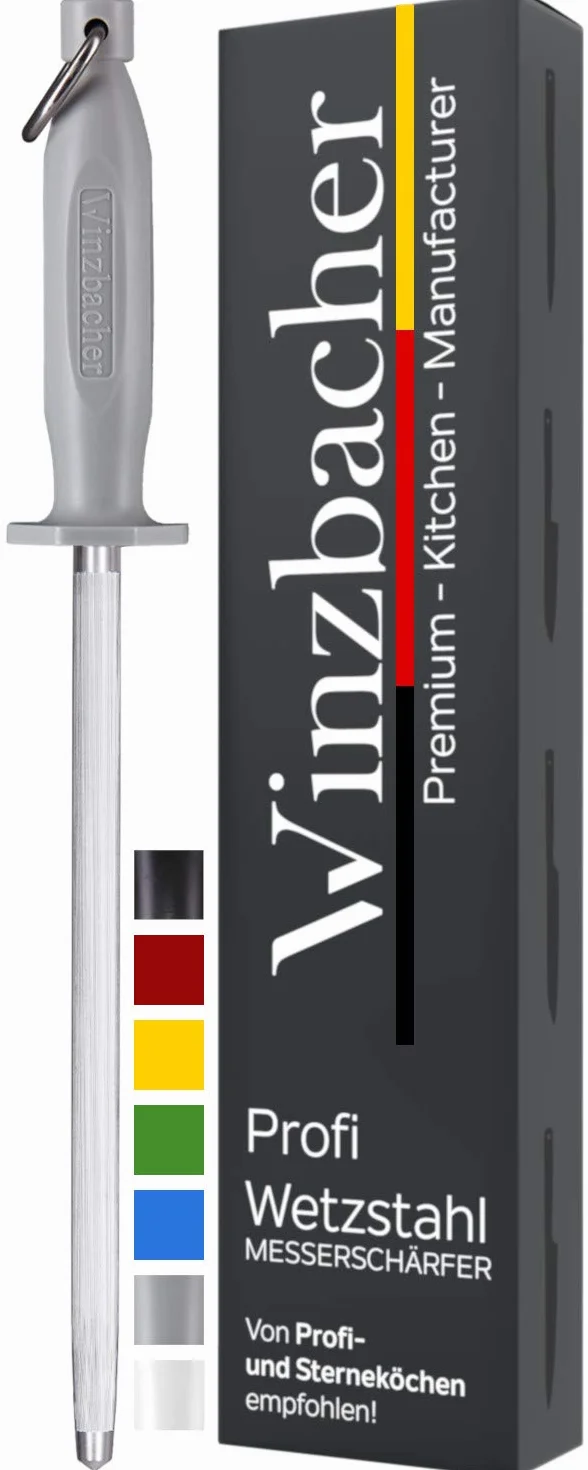 Winzbacher® L'ORIGINALE [39cm] Acciaino per affilare professionale - in acciaio speciale temprato | Affilacoltelli | Impugnatura ergonomica Soft-Touch con protezione delle dita (Battleship Gray)