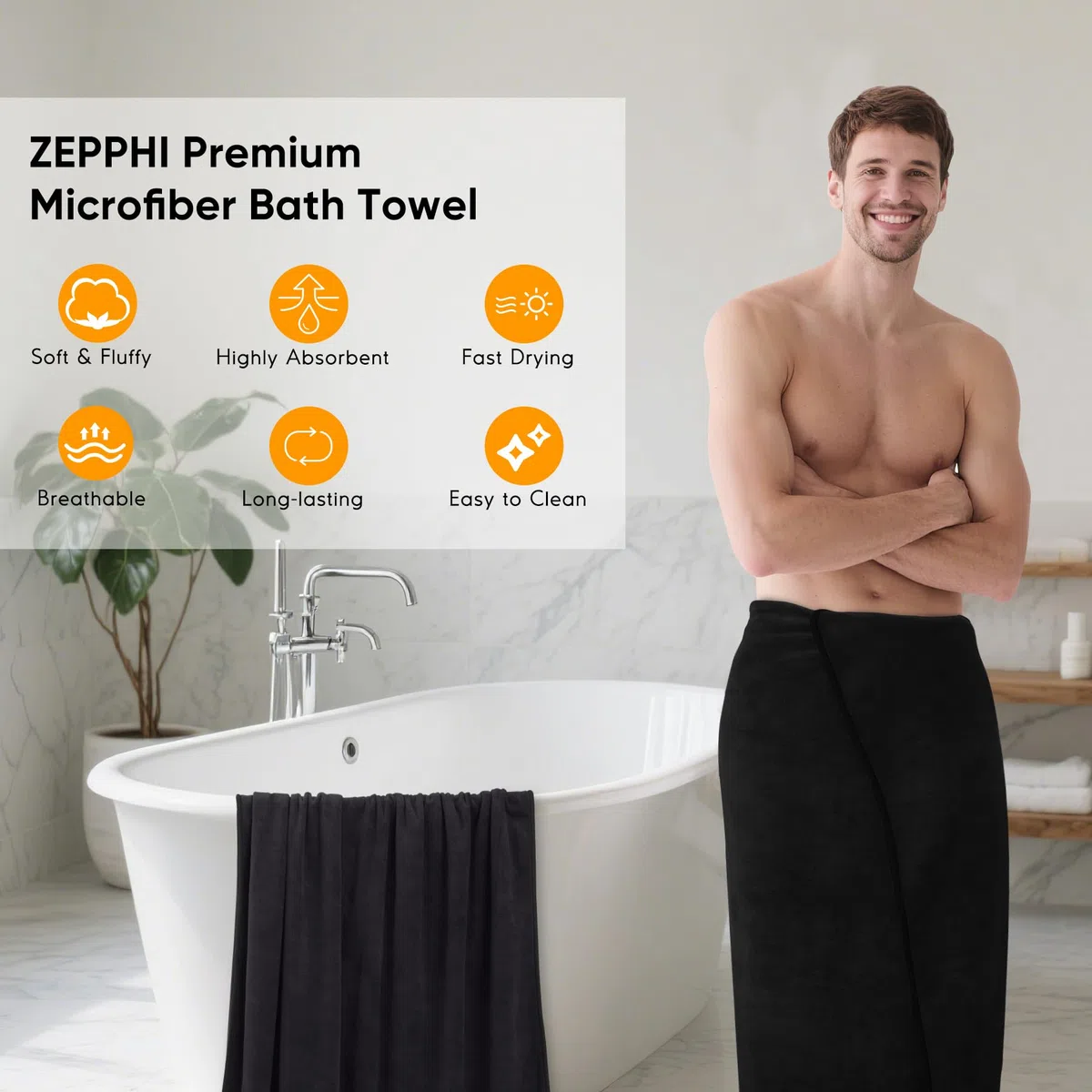 Asciugamano da Bagno grandi 100x200 cm – Extra Large Telo Bagno in Microfibra Cotone Filato ad Anello – Extra Morbido e Assorbente – Ideali per Bagno, Palestra, Ospiti, Viaggio (Nero)