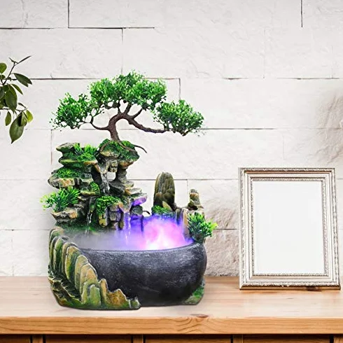 Ausla Fontana da Tavolo Zen, Fontana con LED e Design Feng Shui per Interni ed Esterni, Base Leggera Umidificatore con Nebulizzatore, Decorazione Casa e Ufficio 220V