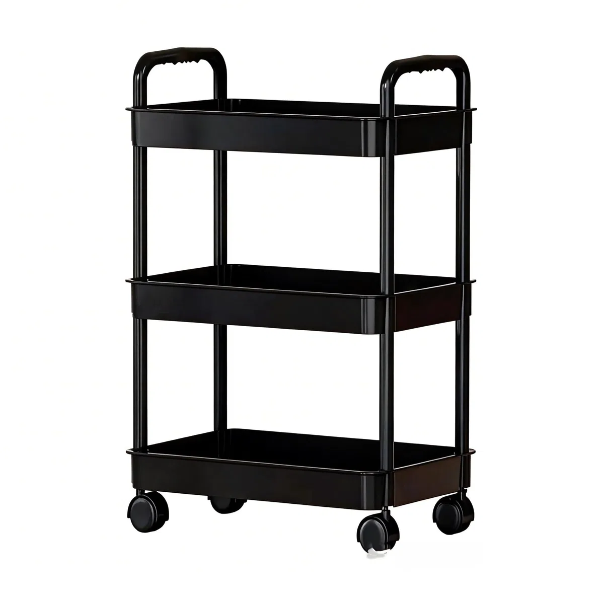 Carrello con Ruote a 3 Livelli,Carrello Portaoggetti con Rotelle,Salvaspazio Carrellino da Cucina,Ufficio,Bagno,Camera da Letto, Soggiorno (nero, 3)