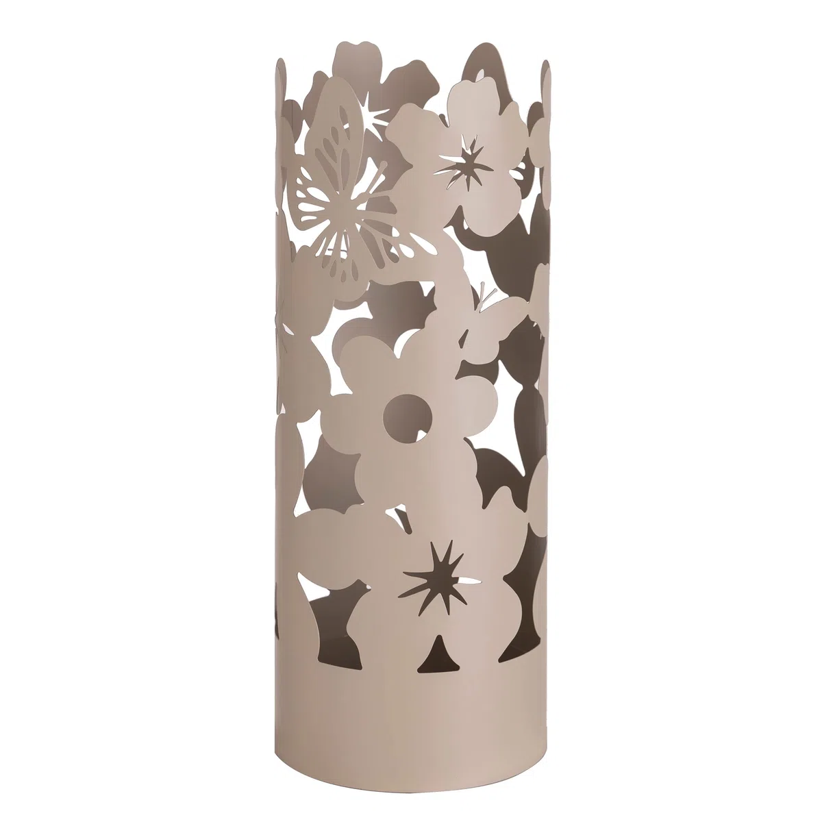 Baroni Home Portaombrelli Design Moderno Porta Ombrelli in Metallo Flowers con 2 Gancini e Vaschetta Scolapioggia Rimovibile 19X19X49 cm (Tortora)