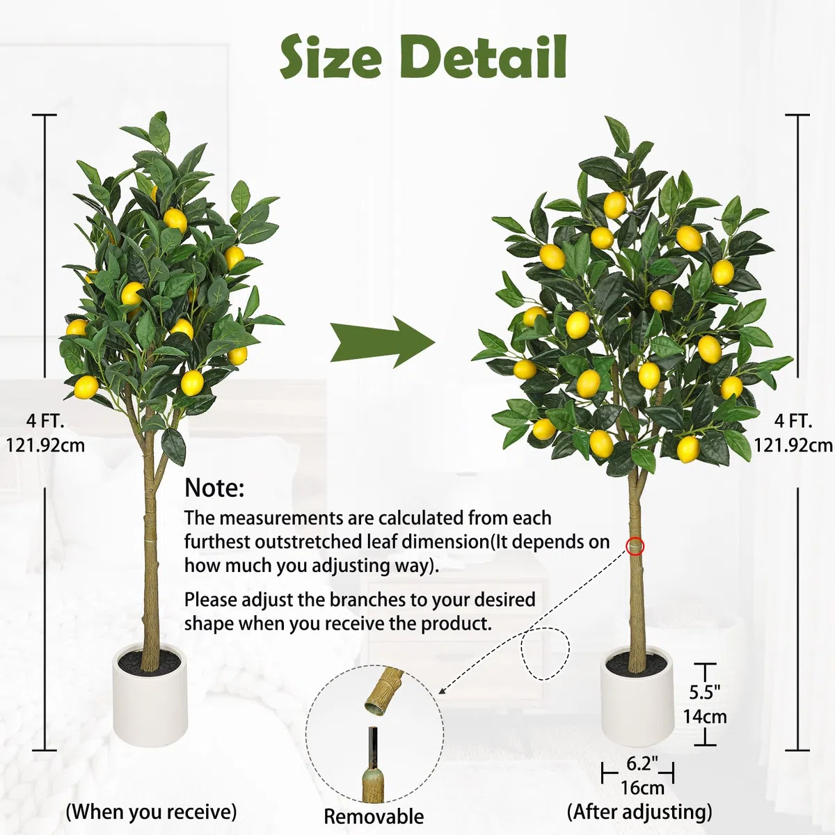 Oairse Piante artificiali, albero di limone, 120 cm, pianta artificiale, decorazione per interni, pianta d'arte come vera in vaso per decorazione da tavolo, ufficio, bagno, camera da letto, soggiorno