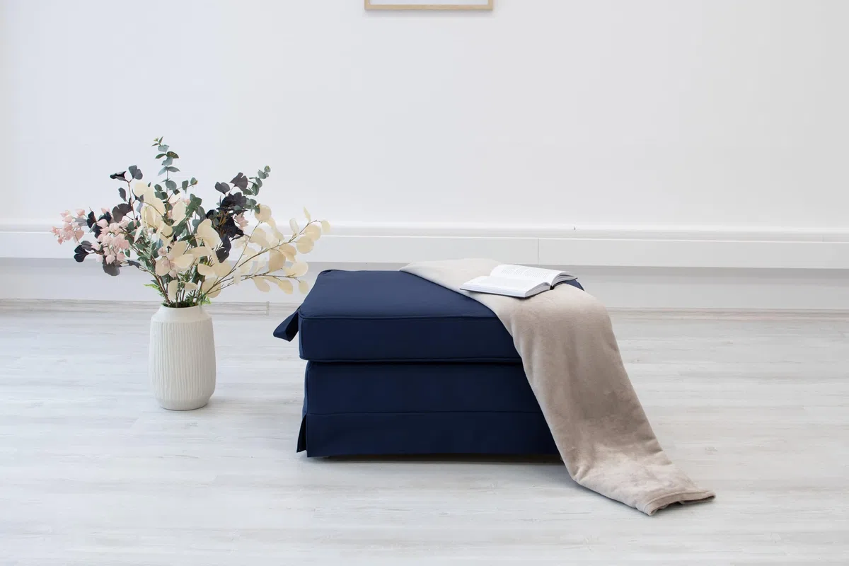 MASTERS OF COVERS Fodera di Ricambio Compatibile con Poggiapiedi IKEA Ektorp - Pouf, Sgabello Copri, 82 x 62 x 44 cm (Blu, Cotone)