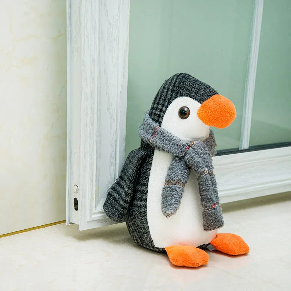Marwood - Fermaporta carino per casa e ufficio, pinguino, zavorrato, per interni, in tessuto, animale imbottito, decorativo, per pavimento