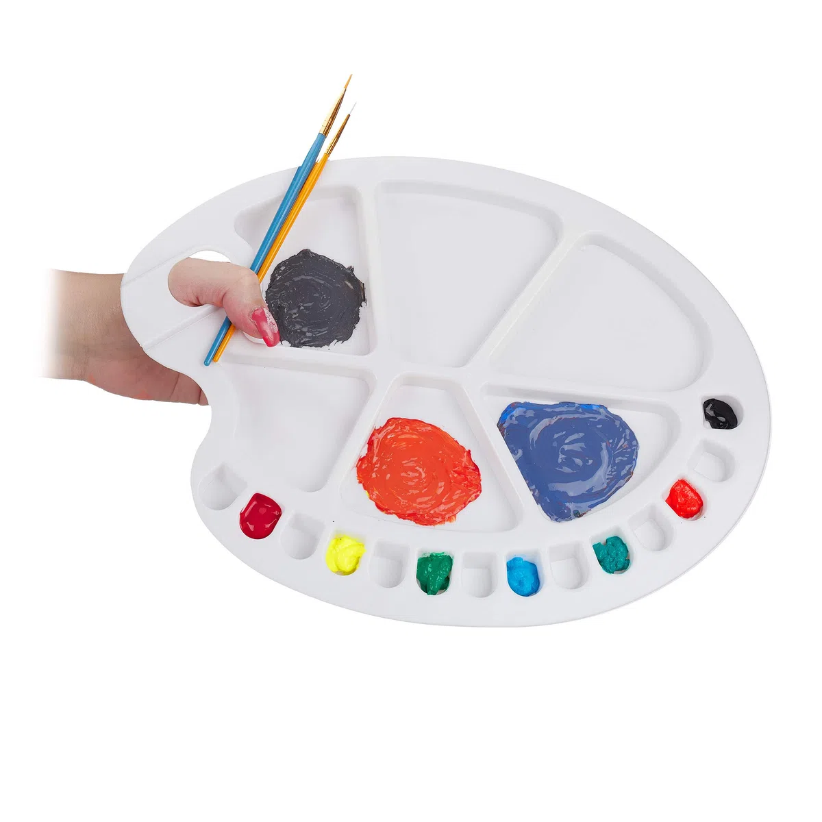 Relaxdays Tavolozza dei Colori, con Foro per Il Pollice, per Studenti e Pittori, con 20 Vaschette, in Plastica, Bianca