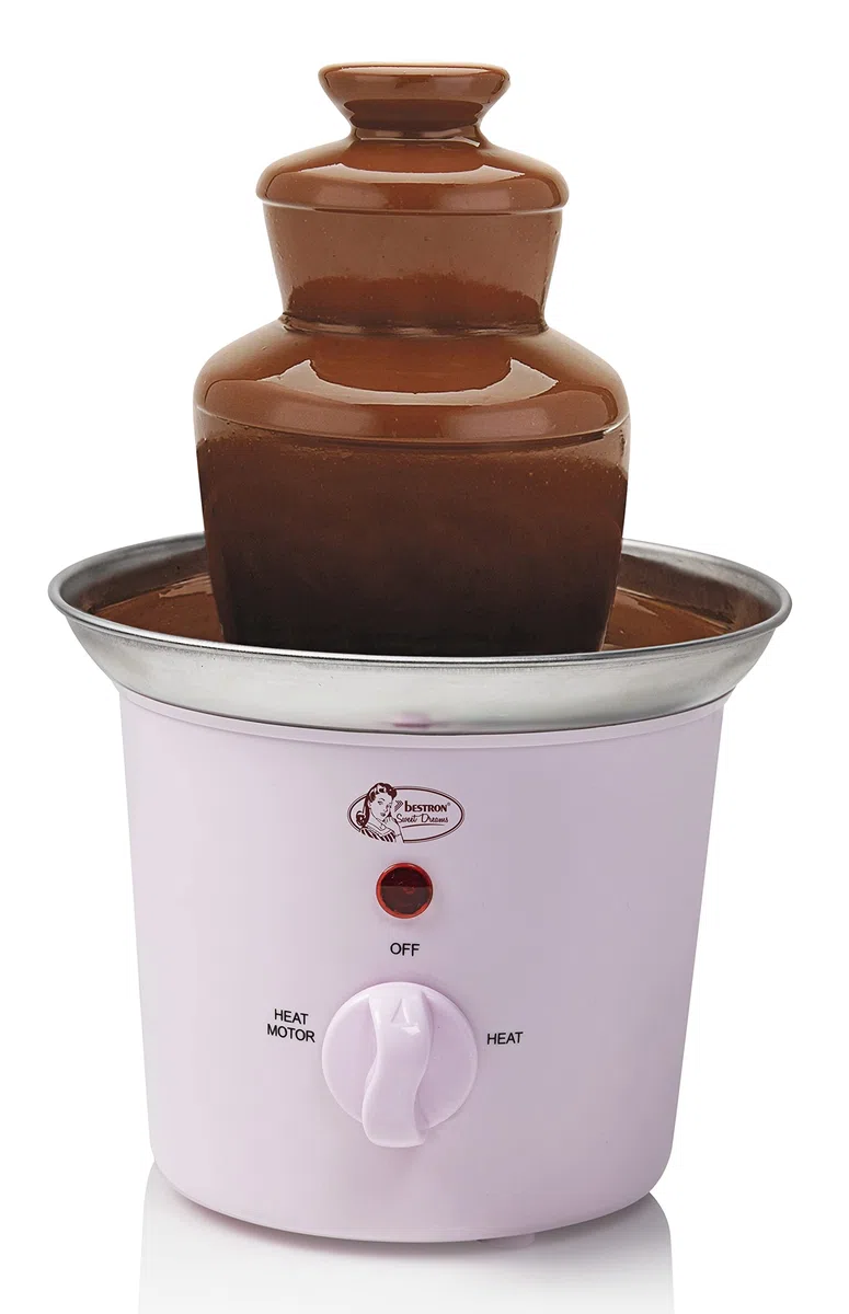 Bestron Fontana di cioccolato a 3 ripiani, piccola fontana di cioccolato con funzione di mantenimento al caldo, 60 Watt, colore: rosa