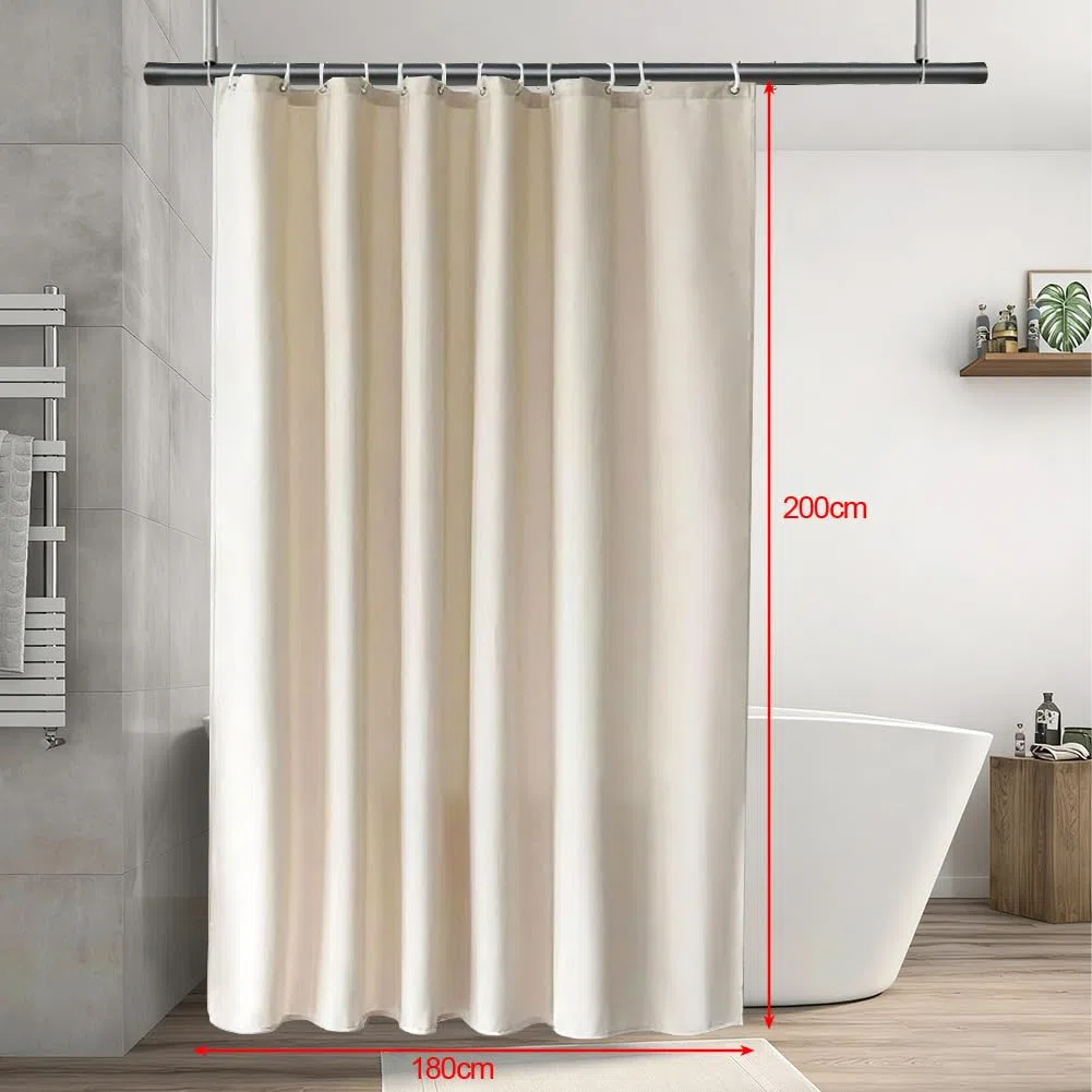 Tenda da doccia in lino 180x200 cm Beige chiaro, lavabile in lavatrice, tenda da bagno in tessuto lavabile antimuffa con 12 anelli