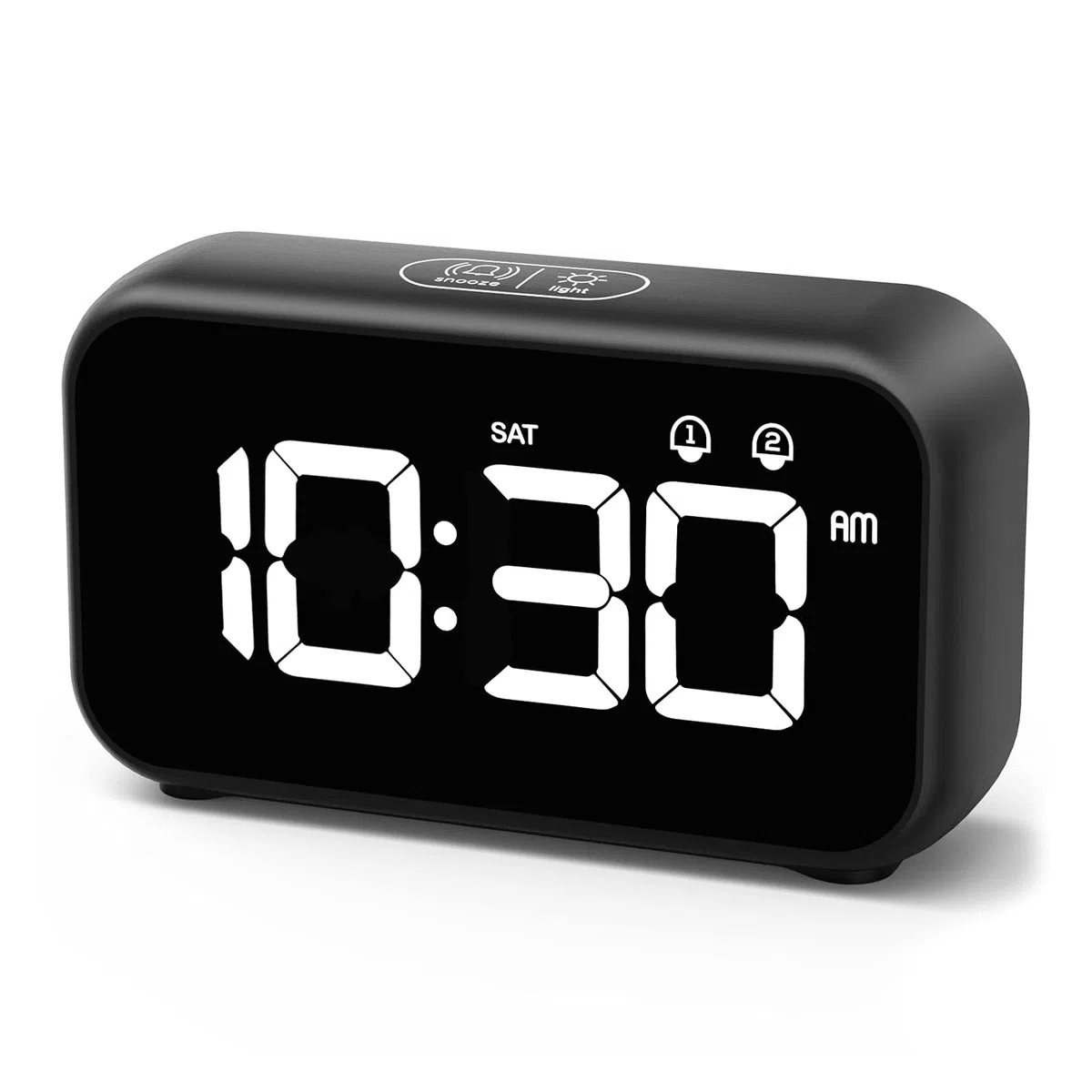 Sveglia Digitale, Sveglia da Comodino LED con 40 suonerie opzionali,Orologio a Specchio con Doppio Allarme, Funzione di Snooze,4 Livelli di luminosità, Sistema 12/24 Ore (Nero)