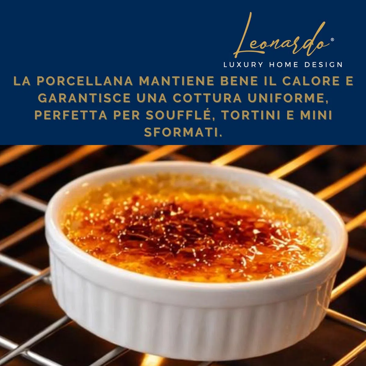 Set 6 Stampini da Forno Porcellana Bianca Ø 12x2,5H cm Cocotte Crema Catalana Crème Brûlée Soufflé Adatta Forno Microonde Lavastoviglie Elegante Idea Regalo