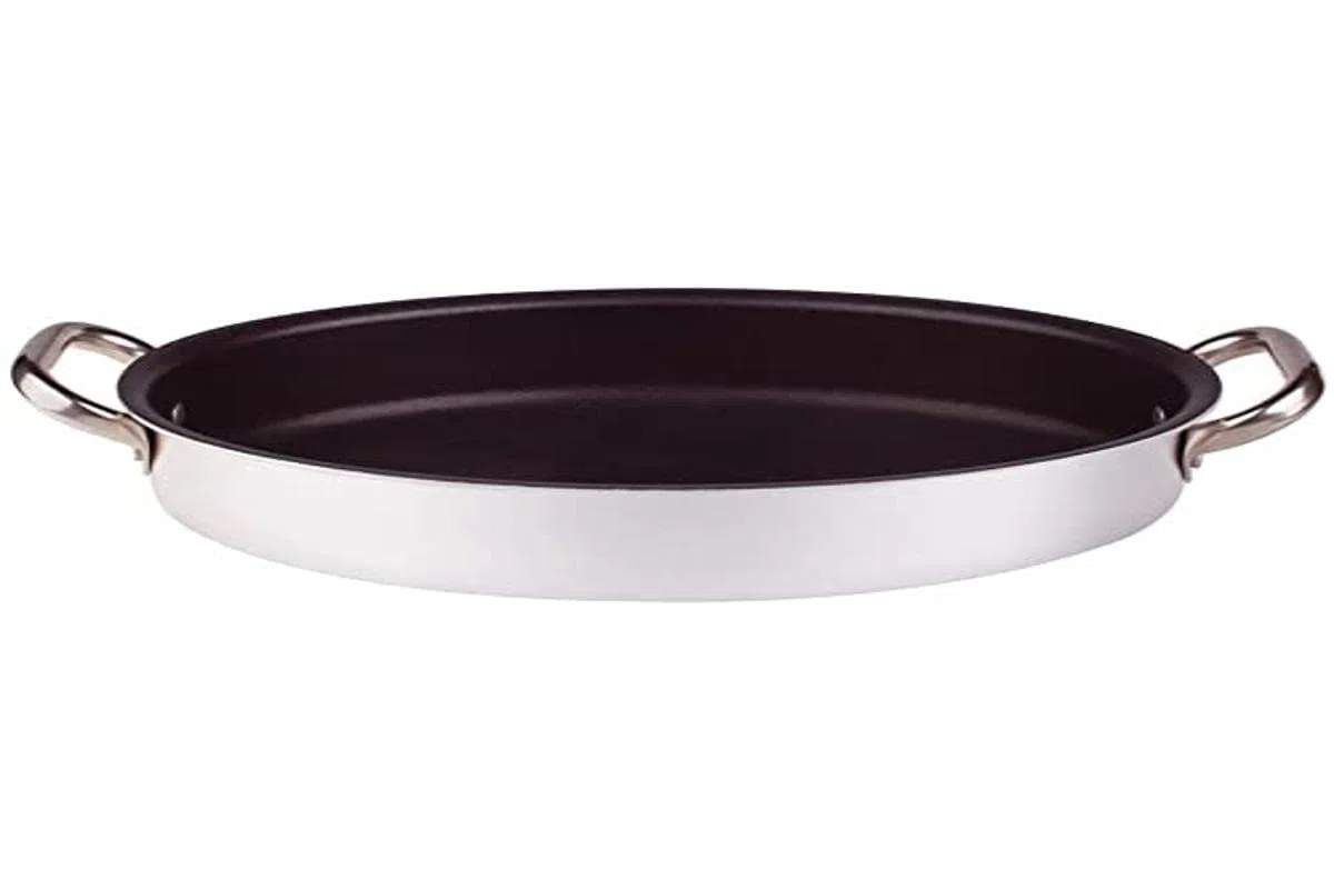 Pentole Agnelli ALSA120S34 Tegame Ovale con Maniglie, Alluminio, Argento, 34 cm