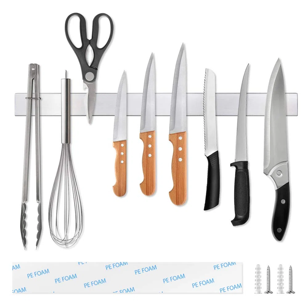 Ninonly Barra Magnetica per Coltelli 50cm(20inch) Portacoltelli Magnetico in Acciaio Inox per Deporre i Coltelli da Cucina, Gli Utensili in Metallo, Installare con o Senza Viti
