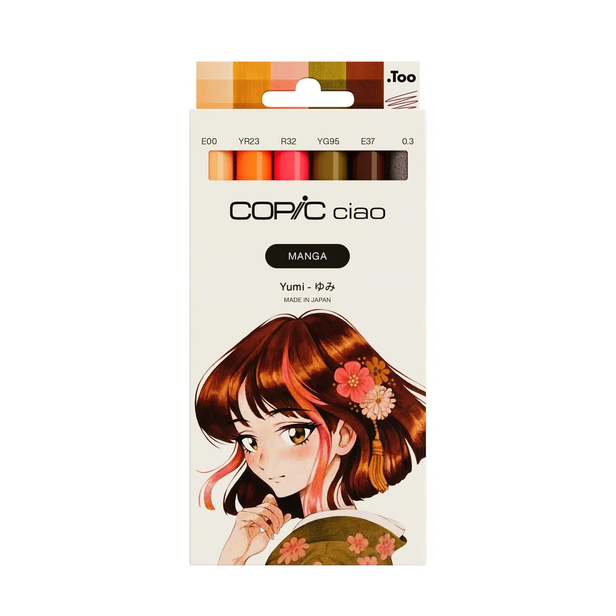 Copic Ciao MANGA - Set di pennarelli Yumi, con 5 tonalità di rosso-marrone e verde discreto, con 1 mulino da 0,3 mm in rosso vinaccia, Twin Marker con una punta media e una spazzola