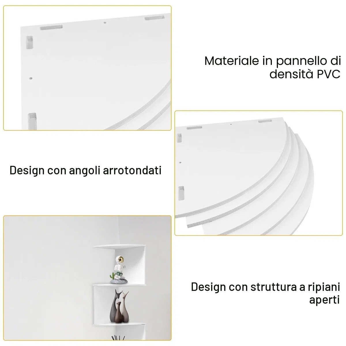 5 Ripiani Mensola, Libreria Angolare, Muro Scaffale, Angolo Parete, Pensile Moderna per Camera da Letto, Soggiorno(Bianco)