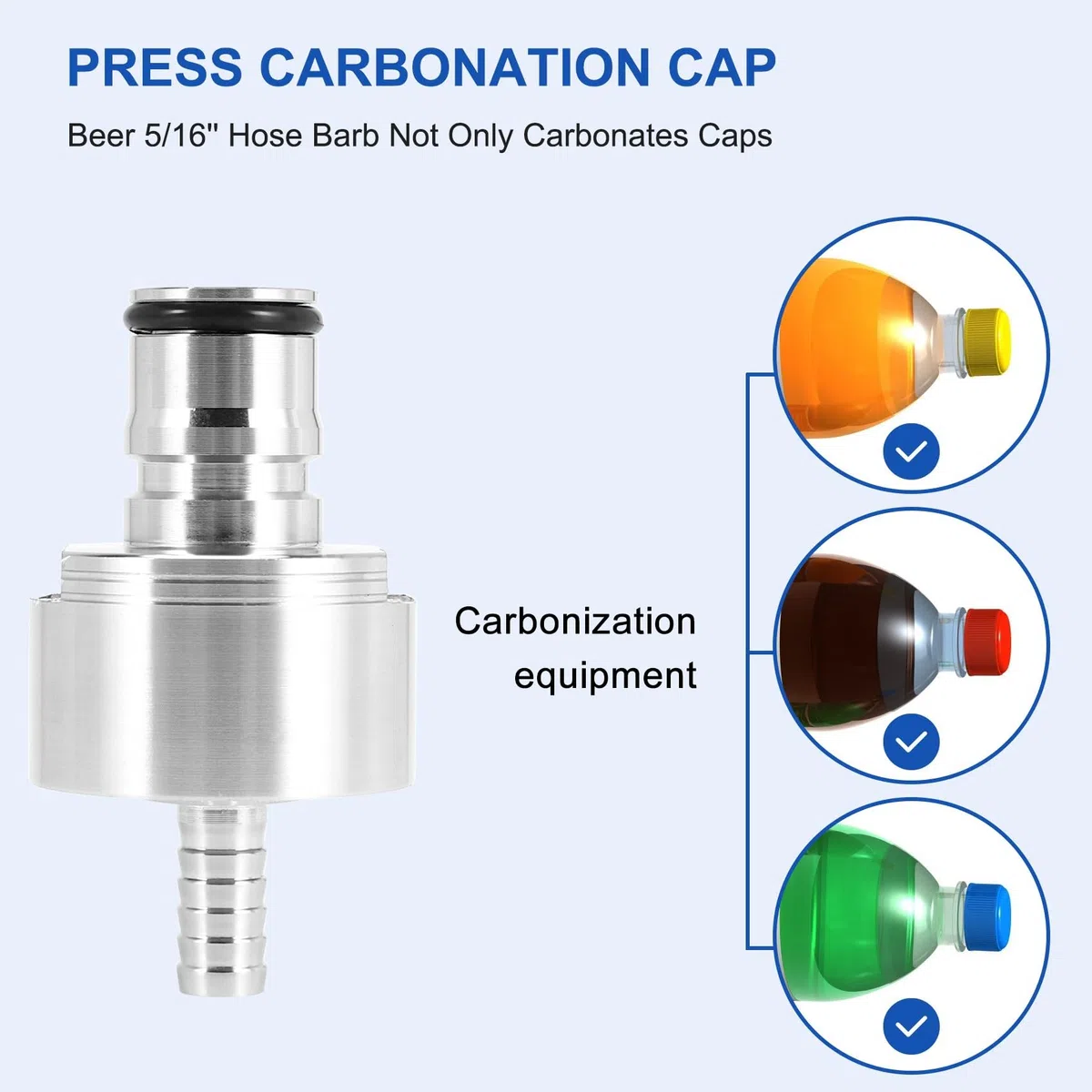 2 Pezzi/Saldatura 304 in Acciaio carbonation cap 5/16 Barb, Ball Lock, Fit Soft Drink Pet Bottiglie, Homebrew Kegging