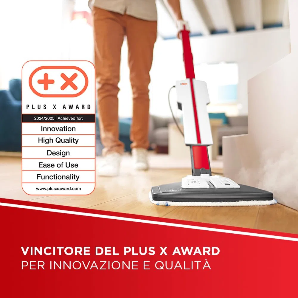 Polti Vaporetto SV650 Style, Scopa a Vapore con Pulitore Portatile Integrato, Potenza Max 1500 W, 19 Accessori, Filtro Anti Calcare, Autonomia Illimitata, Parking Verticale, Rosso e Bianco
