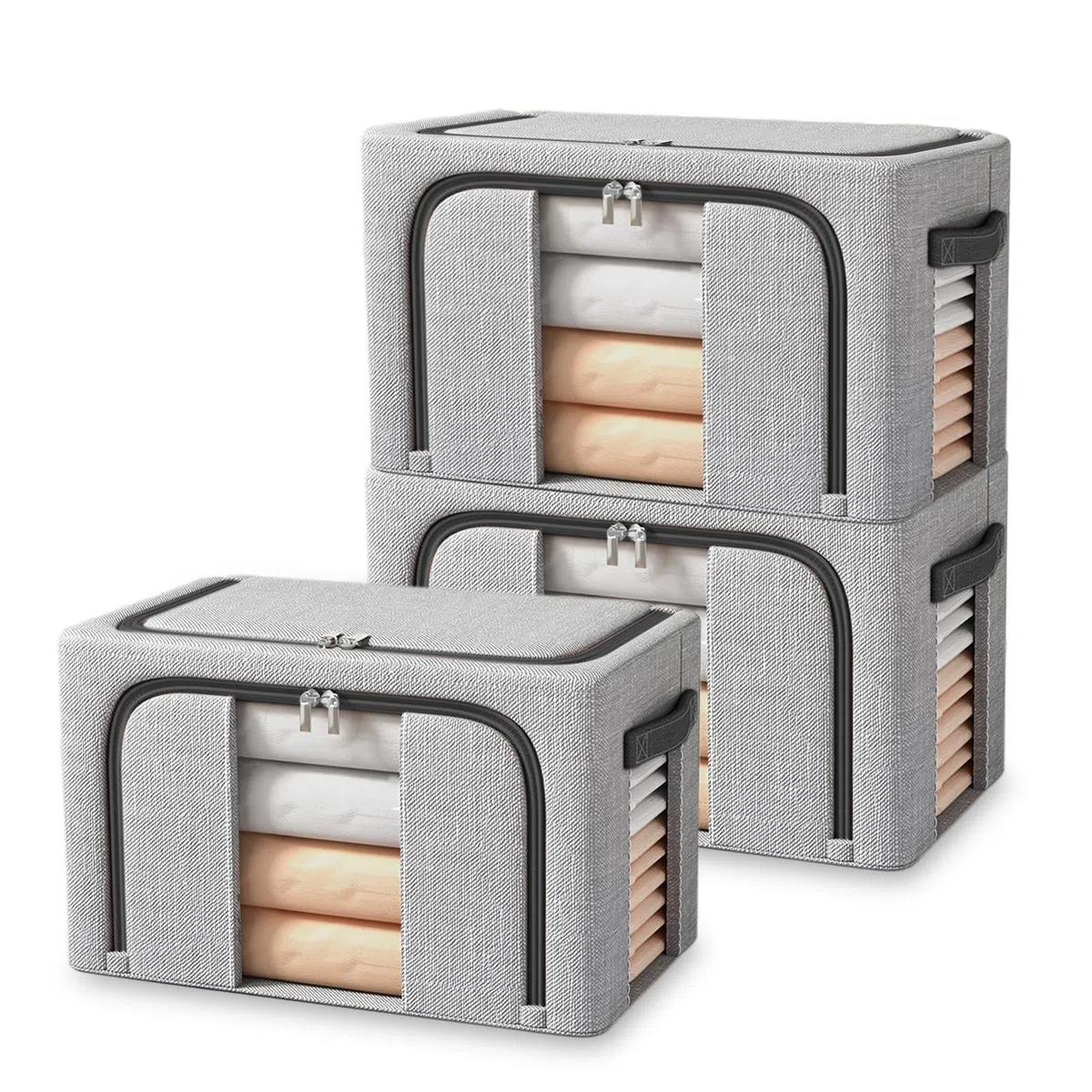 3 Pezzi Scatole per Armadio, 24L Organizer Armadio con Struttura in Metallo, Scatole per Armadio Rigide Pieghevoli con Cerniera, Ideali per Rangement Vestiti & Organizzazione - 3x24L