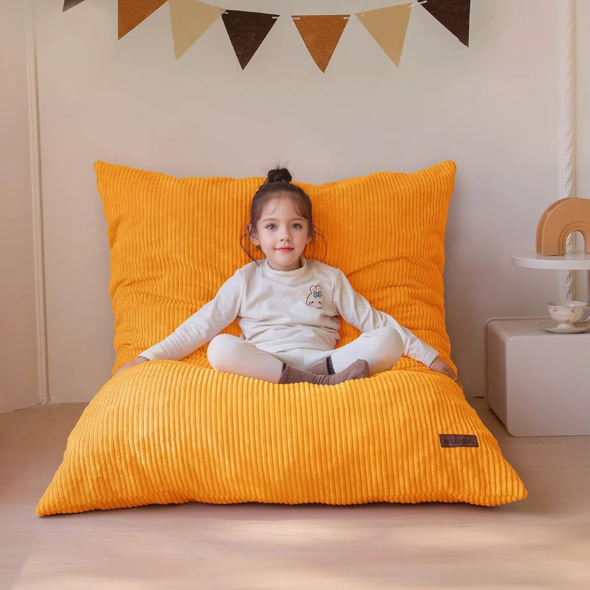 MAXYOYO Pouf da Salotto, Copertura Rimovibile in Velluto Costoluto, Pouf Letto con Imbottitura in Schiuma Morbida, Sacco Puff per Bambini Stabile Senza Struttura, Divano da Salotto