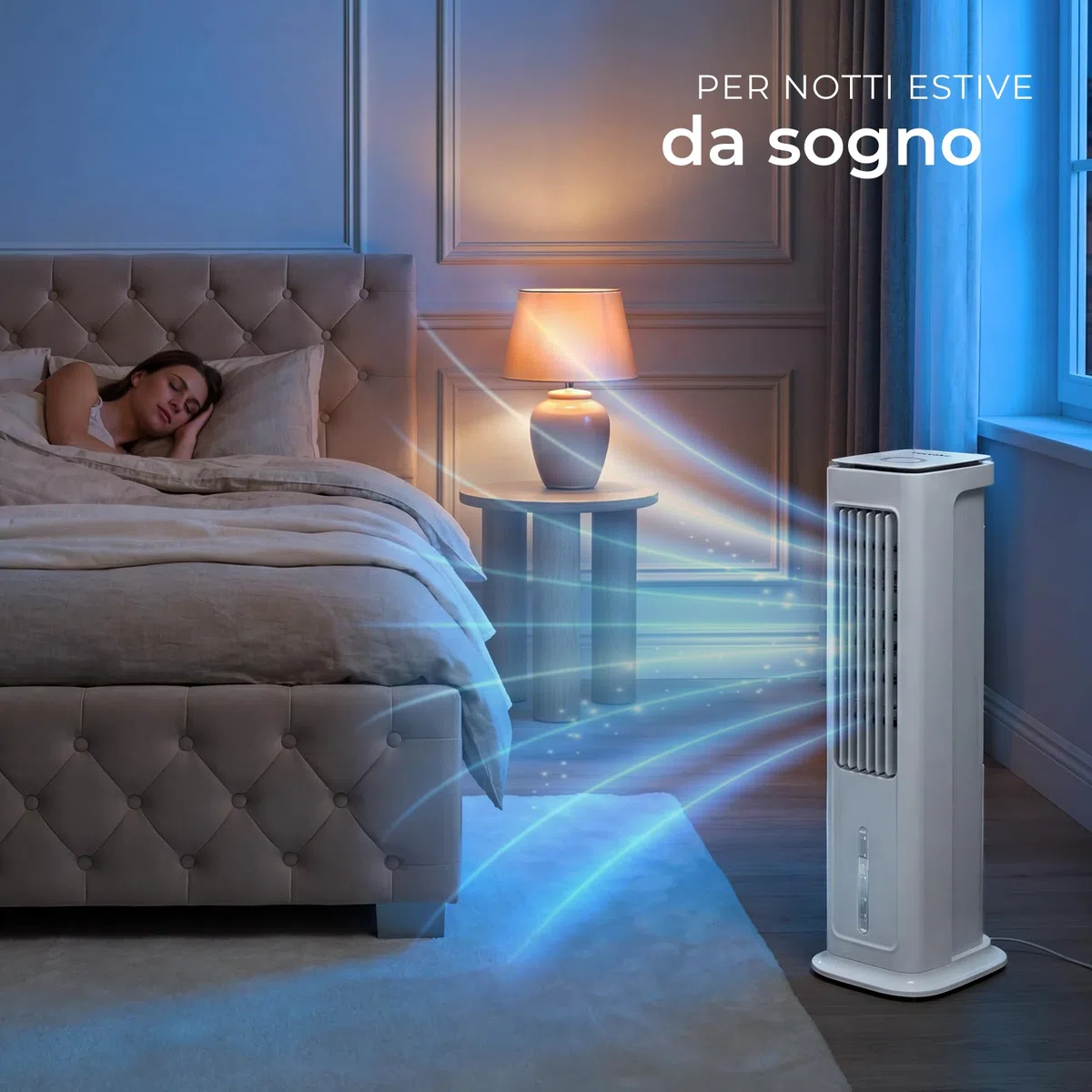 tectake® Raffrescatore d'aria 4in1, Condizionatore Portatile, Serbatoio 5L, 2 Siberini, Ventilatore a Torre, Purificatore, 3 Modalità, Telecomando Timer, Climatizzatore Portatile Silenzioso - Bianco