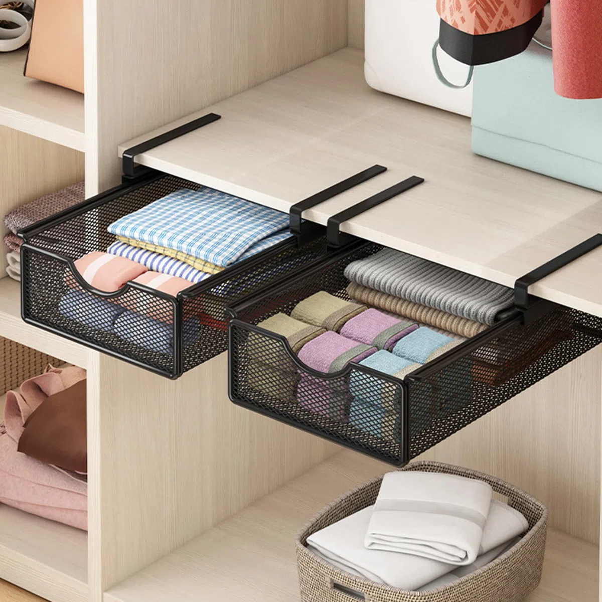 LOVIVER Organizer per Biancheria Calzini Sotto Il Ripiano, Cestelli Sottomensola per Snack, Biscotti, Organizer per Cassetti per Partizioni Con Spessore Inferiore a 2,2 Cm, 31 Cm X 22 Cm X 9 Cm