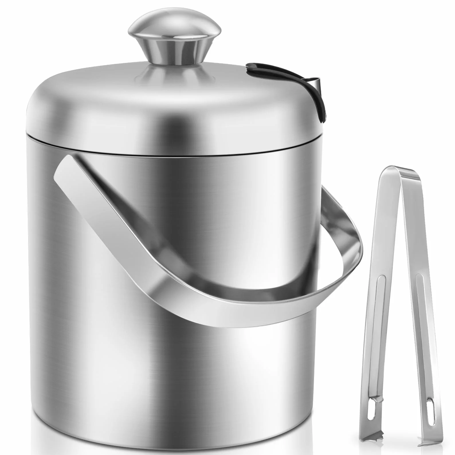 Sailnovo Secchiello per il Ghiaccio Isotermico Con Pinze Manico Coperchio 1,3L A Goppia Parete In Acciaio Inox, Portaghiaccio, Contenitore del Cubetto di Ghiaccio per Cocktail Bar, Feste