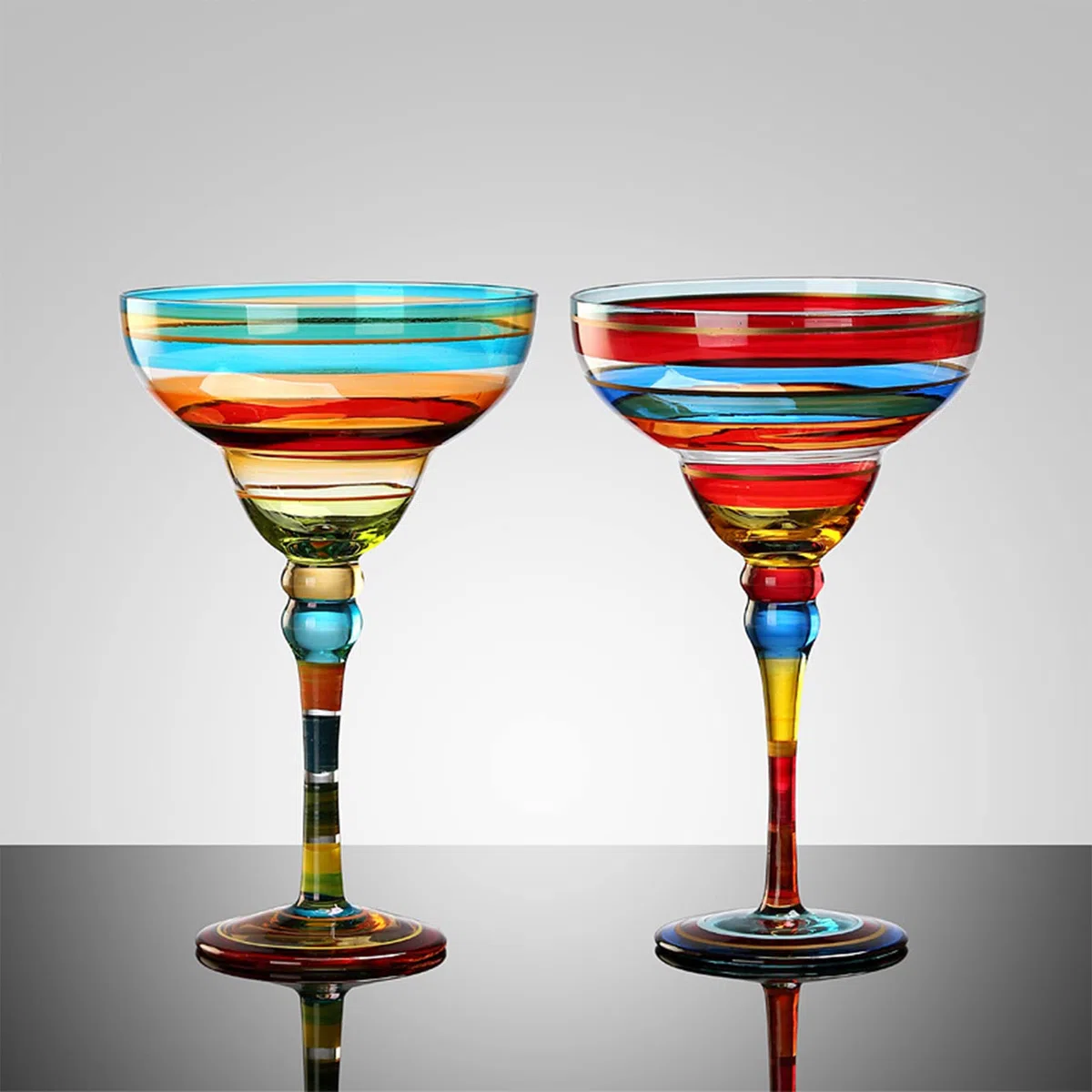 Vetro Margarita dipinto a mano 270ml bicchieri da cocktail per regalo di coppia, Margarita Party Color Stripe