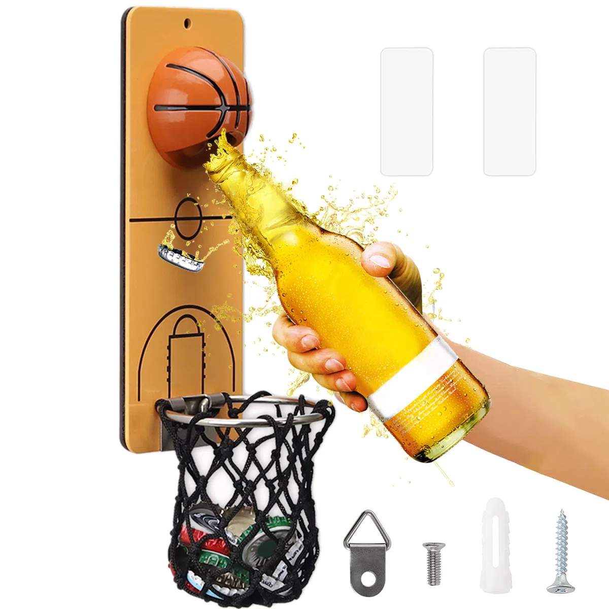 Apribottiglie Magnetico pallacanestro Rimovibile Montato Parete in Metallo con Raccoglitore Tappi, Regalo per Gli Amanti della Birra, Utilizzare Come Decorazione per Cucina Patio Bar