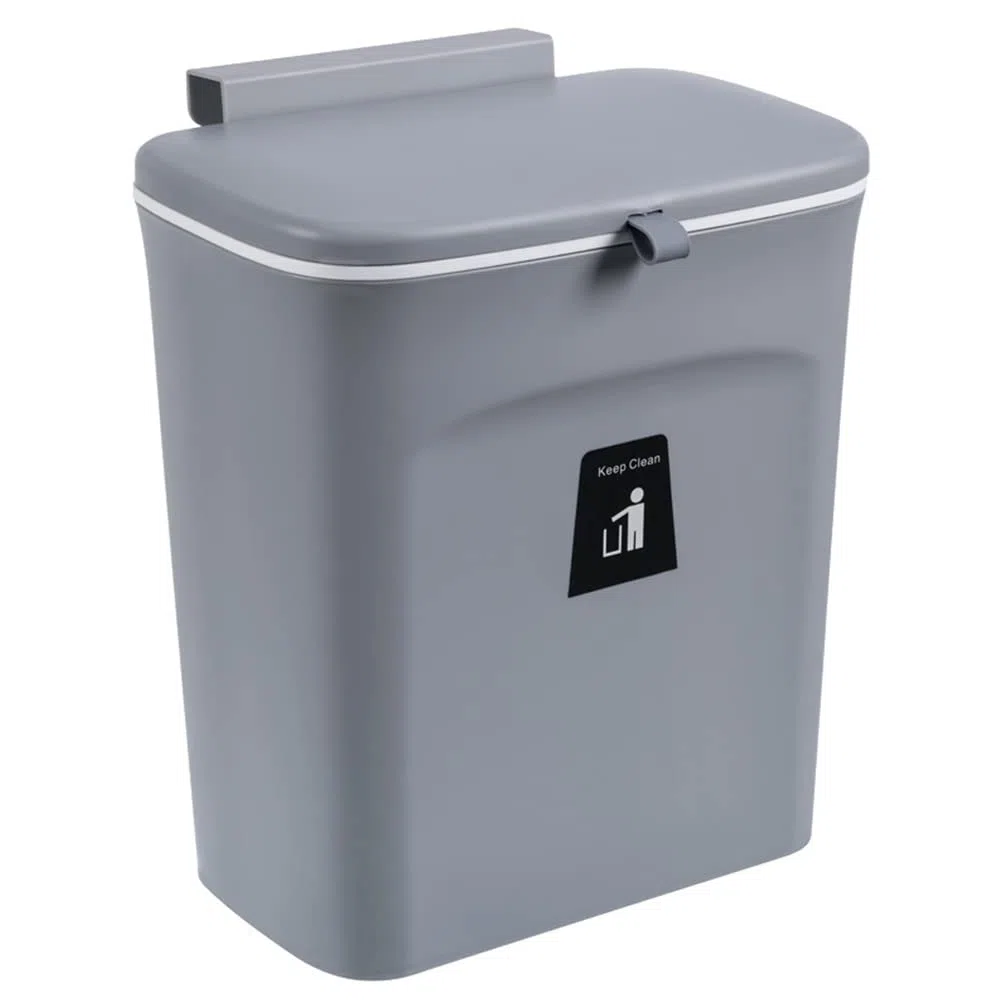 OHMG Pattumiera per compost da cucina, 9 l, piano di lavoro o sotto il lavandino, piccola pattumiera sospesa con coperchio per bagno e camera da letto, secchio per compost per interni