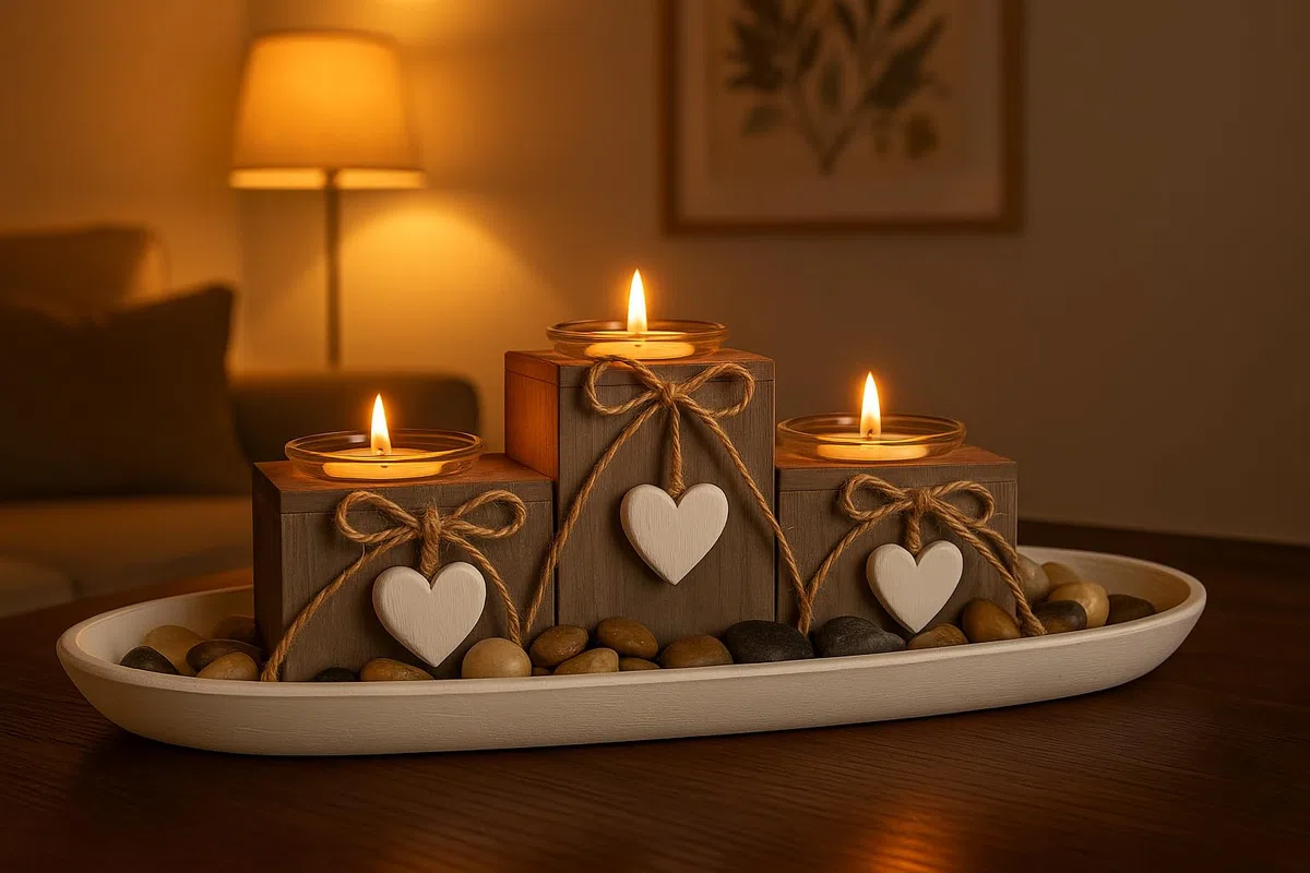 khevga Vassoio lanterna in legno grigio nero bianco con cuori (grigio)