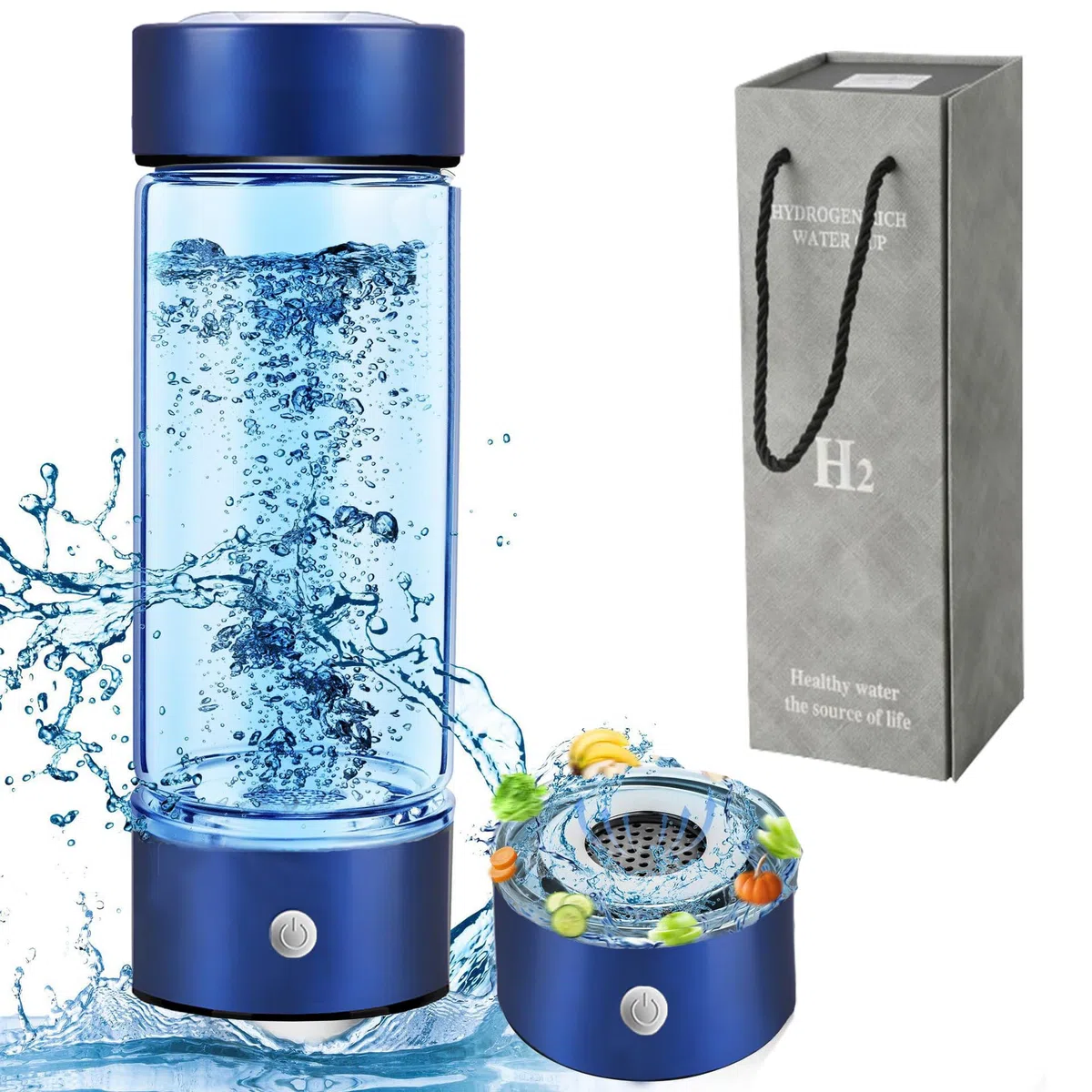 Esenlong Bottiglia Acqua All'idrogeno, Generatore di Acqua Idrogenata Ionizzatore, Portatile Tazza Ricca Idrogeno Bottiglia d'Acqua Ricca di idrogeno Creatore di ioni Filtro (Blu)