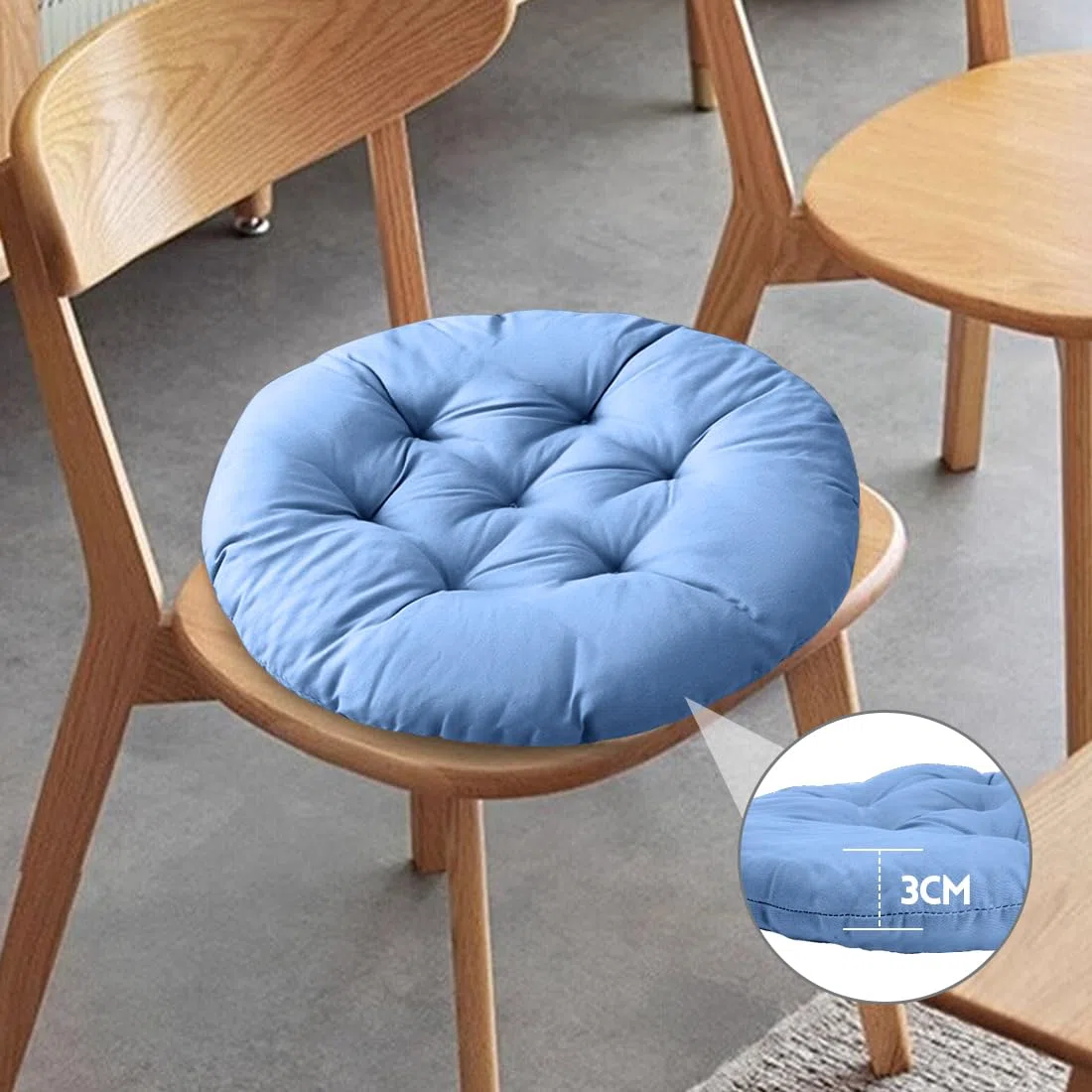Set di 4 Cuscini Rotondi da 40 cm, Imbottiti in Cotone Perlato, per Sedia da Giardino, Ufficio, Balcone, Interni ed Esterni