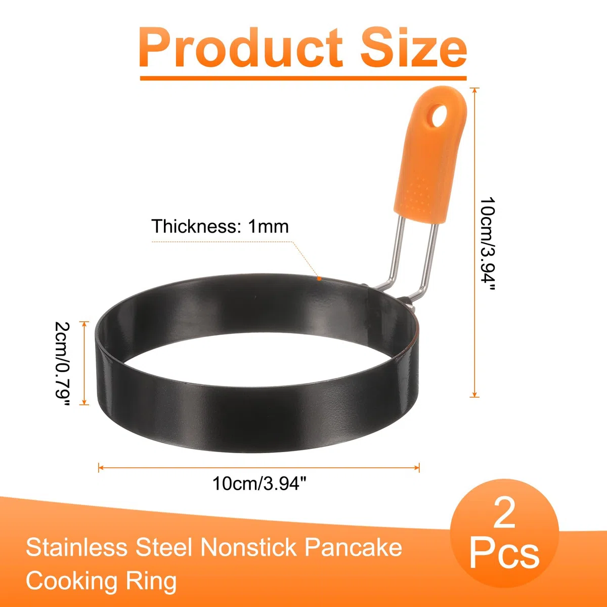 QUARKZMAN 2 Pezzi Anelli Per Uova 4" Acciaio Inossidabile Antiaderente Anello Per Pancake Con Manico In Silicone Per Piastra Frittura Uova Sandwich Omelette Colazione