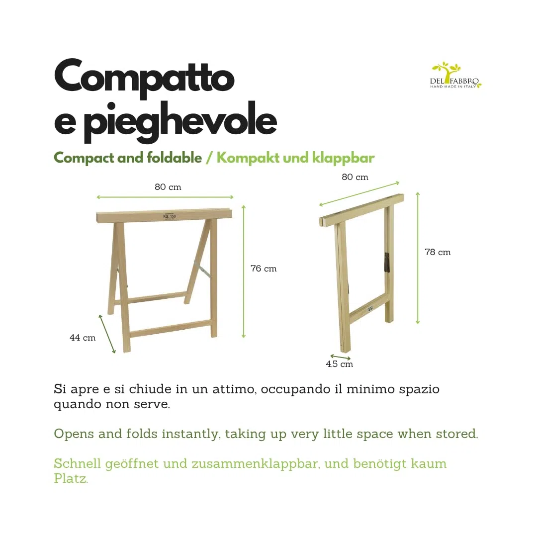 Del Fabbro Coppia Cavalletti da Lavoro Legno Faggio – Supporti Resistenti per Banco Lavoro e Fai da Te – Cavalletti Professionali (80x80 cm)