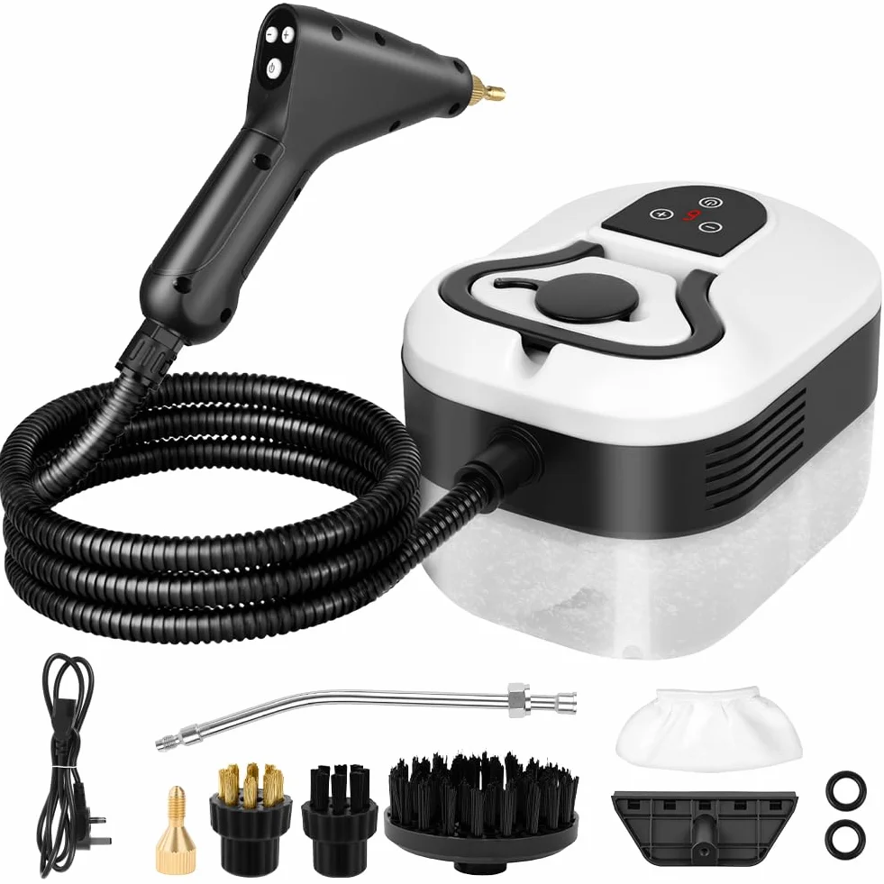 Vicloon Pulitore a Vapore 2500W, 1,2L Pulitore a Vapore Multiuso Portatile con Pulsante Touch Regolabile, Pressione 3,5 bar, Riscaldamento 15 Sec, per Mobili Imbottiti, Seggiolini Auto, Cucina e Altro