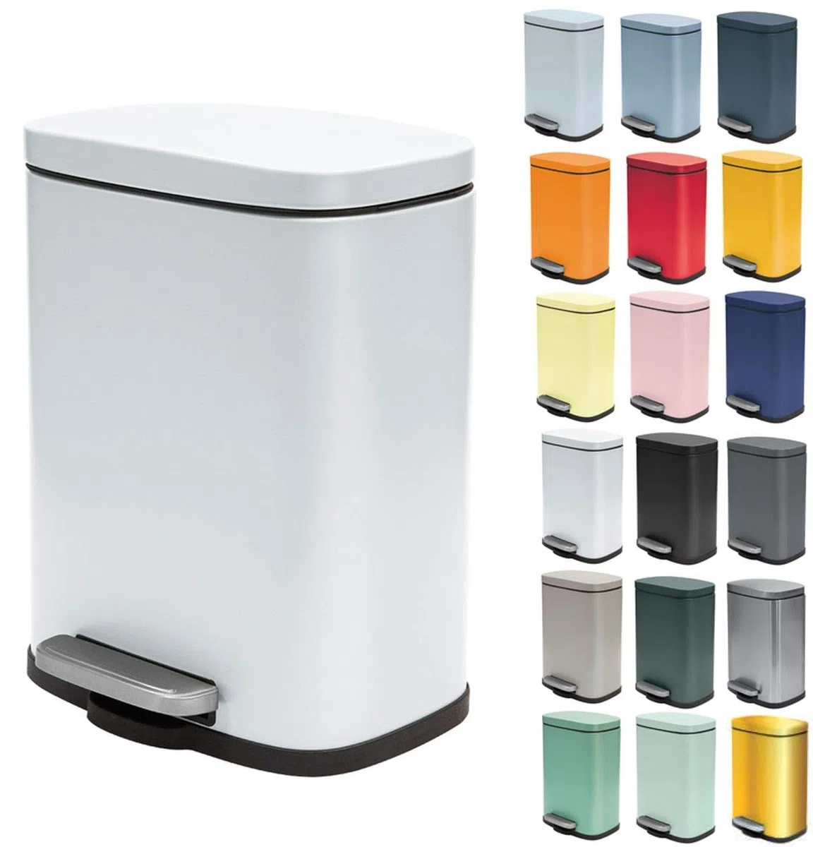 Spirella - Cestino per Bagno a Pedale Modello Akira - Acciaio Inossidabile di Alta Qualità - Chiusura Silenziosa Easy-Close - Bianco Opaco - 5L - Accessori per il bagno