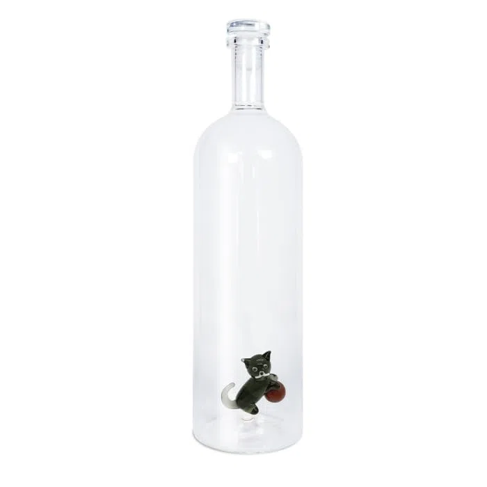 WD Lifestyle - Bottiglia in Vetro Borosilicato 1,2L con Tappo e Decorazione Interna (Gatto)