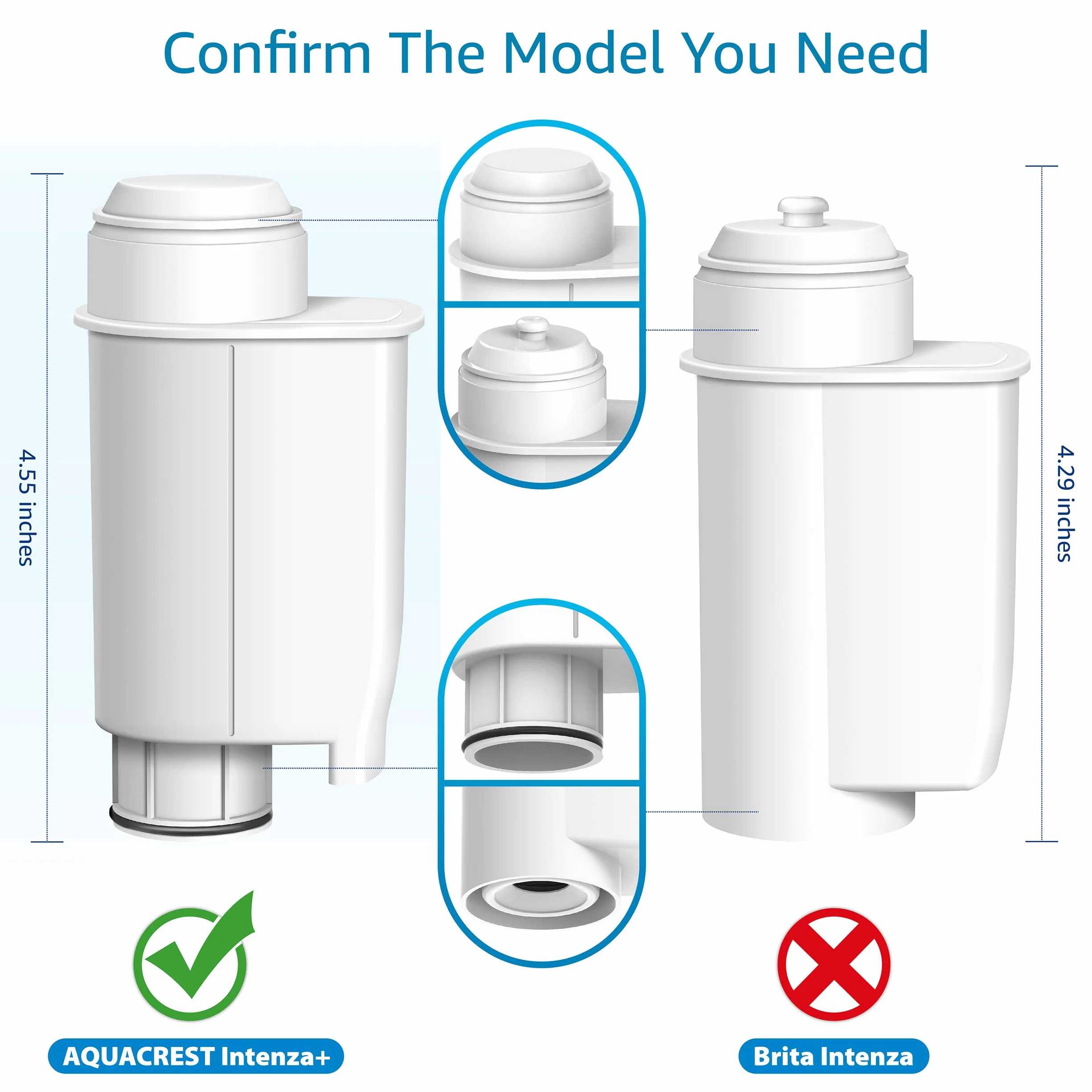 AQUA CREST Filtro per caffè di ricambio per Brita Intenza+, filtro dell'acqua Gaggia, Philips, Saeco, CA6702/00, Intenza+, certificato TÜV SÜD (confezione da 4)