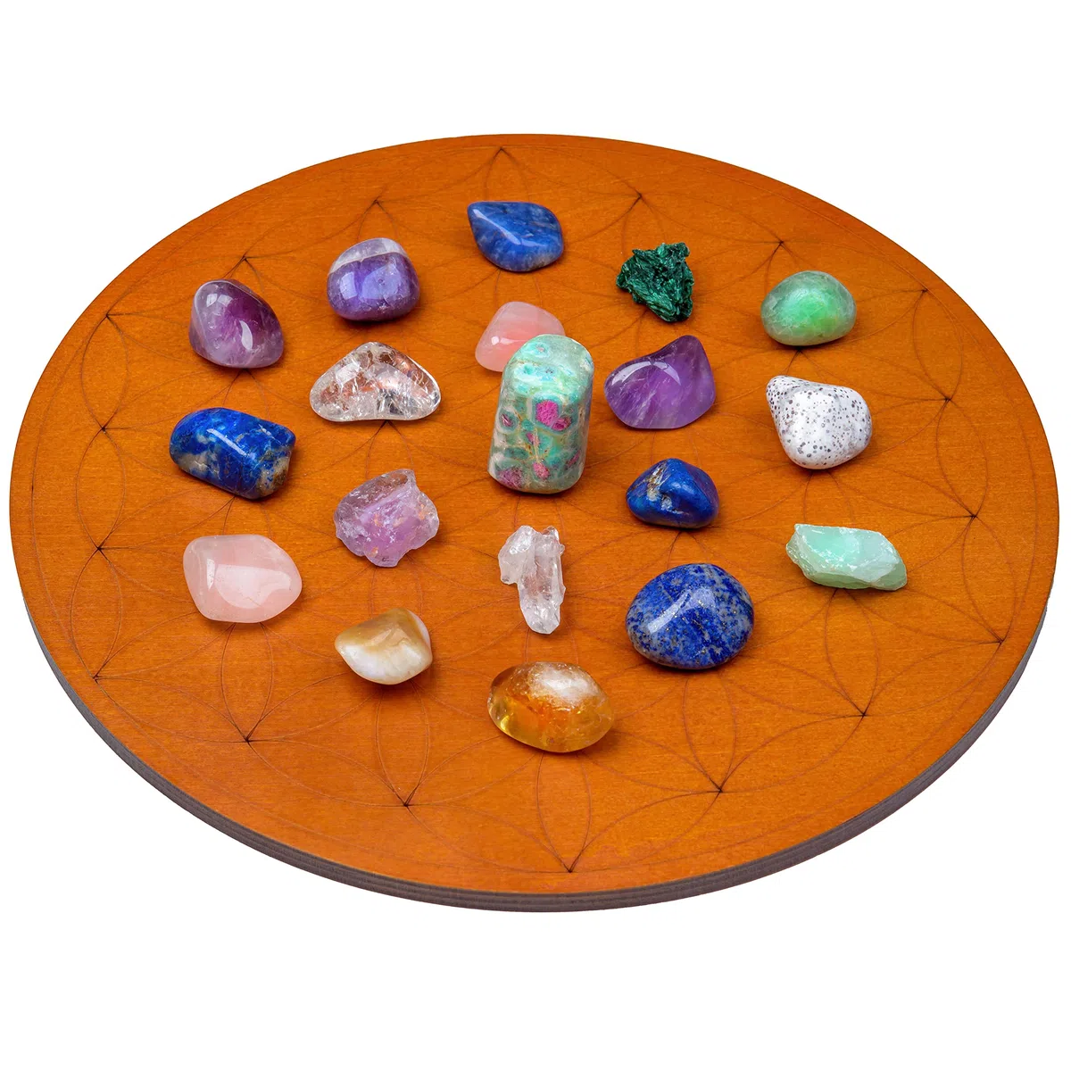 Pannello di cristallo per pietre – Flower of Life Sacra Geometria – Amplificare la potenza dei vostri cristalli – Pannello di cristallo in legno diametro 25,4 cm – Wiccan Crystal Altar Decor