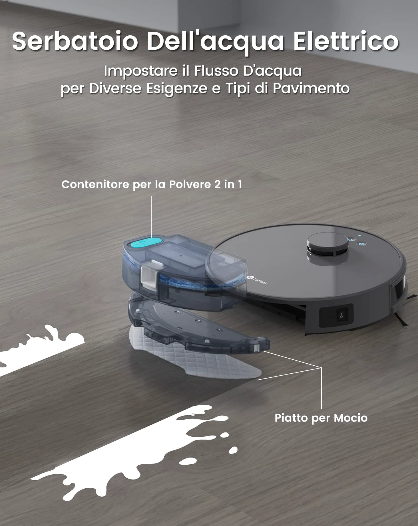 Lefant M1 Robot Aspirapolvere Lavapavimenti con Mappatura,Navigazione LDS,5500 Pa Potente Aspirazione,200 min,Zona Vietata,Aspirapolvere Robot Sottile da Diam 32 cm Controllo App/Alexa,Grigio