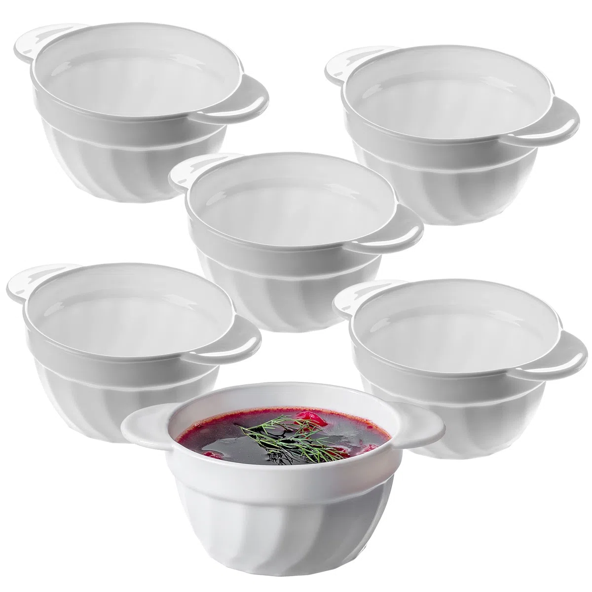 KADAX Tazze da zuppa, 650 ml, ciotole per minestra in vetro rinforzato, 18,5x14x8 cm, ciotole per minestra con doppio manico, terrina per zuppe, creme, brodi (650 ml / 6 pezzi)