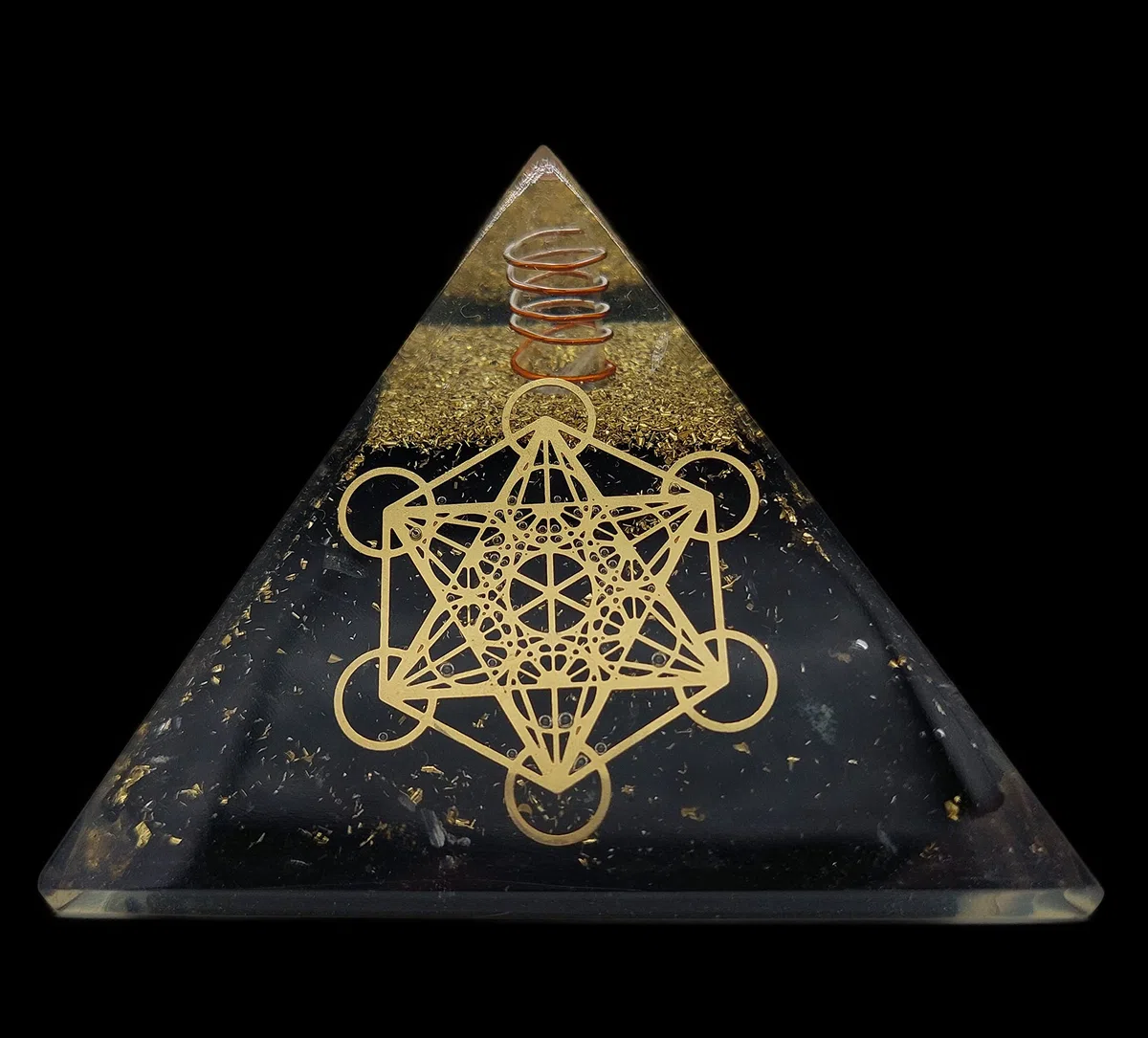 Energia PiratEnergia Piramide Orgonite (240 g/8 cm), pietra preziosa di tormalina nera con simbolo Metatrons cubo | Protezione energetica fortuna armonia