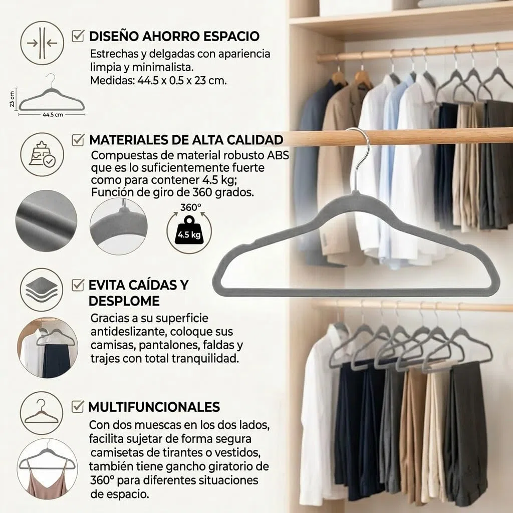 Ediesi, Grucce Appendiabiti in Velluto, 50 pezzi, grigio, antiscivolo, morbido, sottile, per pantaloni, camicia, gonna, abiti (50 unità, grigio senza corbatterio)