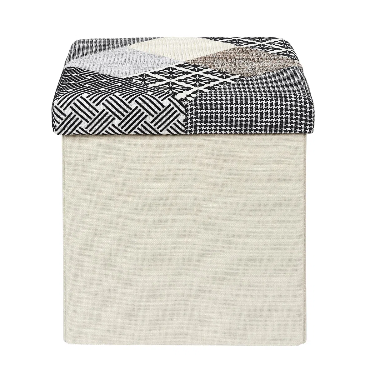 HOME DECO FACTORY HD7491 Pouf Patchwork Mobili Seduta Baule Panca Pieghevole Entree Soggiorno Camera Da Pranzo, Grigio, Bianco, Nero, Beige, 38x38x38 cm