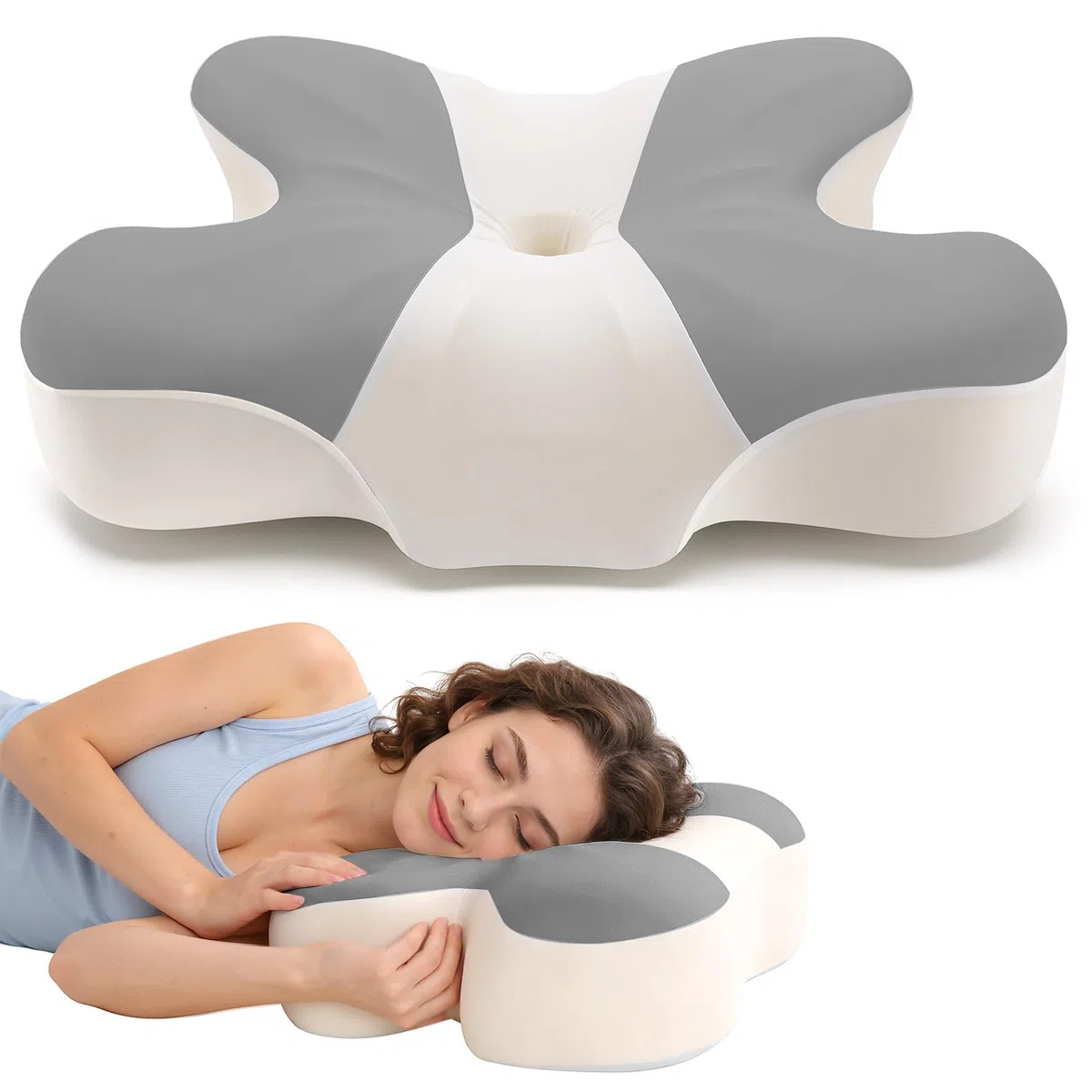A-Pce Cuscino Cervicale per Alleviare il Dolore al Collo e alle Spalle, Cuscino Memory Foam per il Collo con Rivestimento Traspirante e Rimovibile, per Chi Dorme di Lato/Schiena/Pancia, Grigio