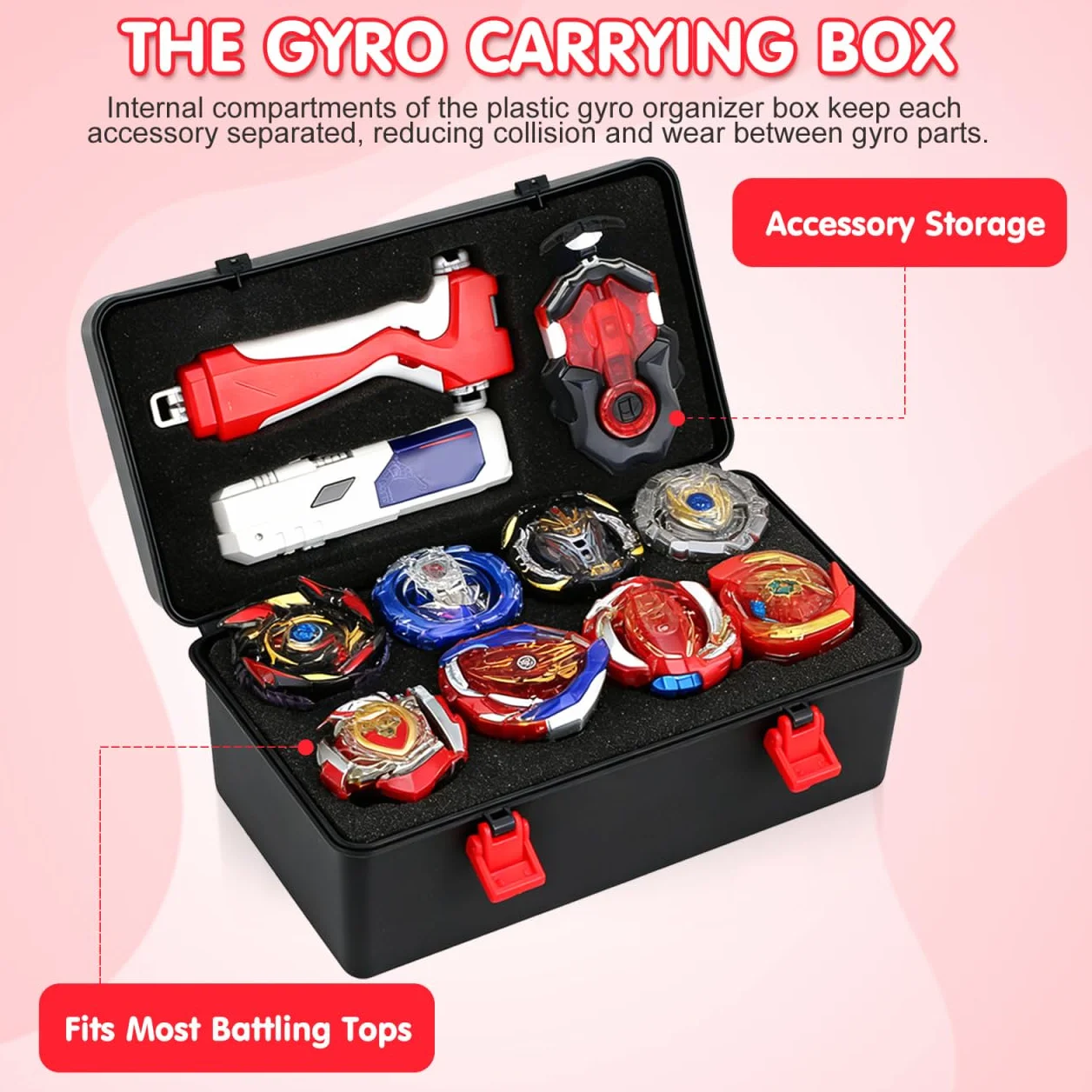 Gyro Organizer contenitore con manico in plastica leggera Battling Top custodia per scomparti separati protegge gli accessori, scatola giocattolo portatile per viaggi e